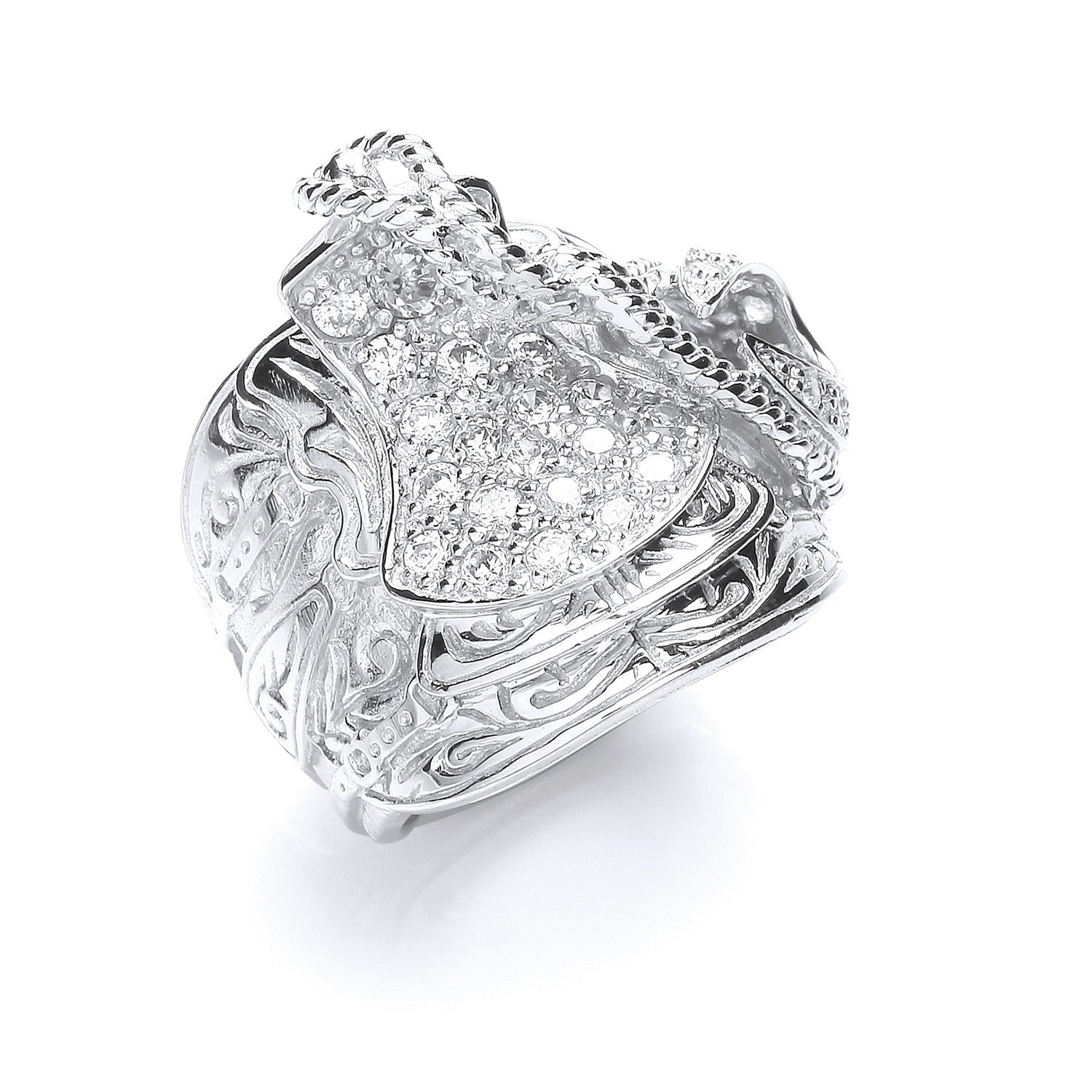 Silver Gents Cubic Zirconia Saddle Ring - Silver