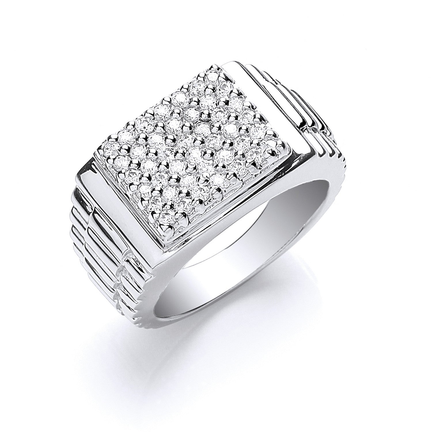 Silver Gents Square Top Cubic Zirconia Ring - Silver