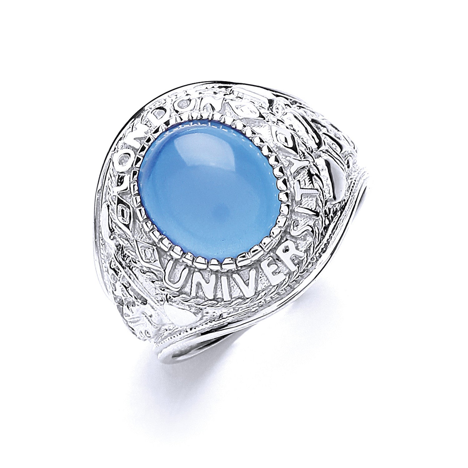 Silver Gents Blue Stone College Ring - Silver