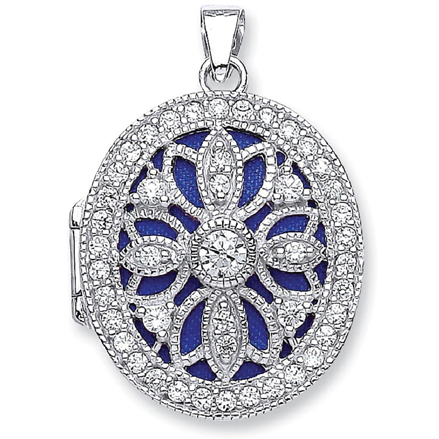 Silver Oval Cubic Zirconia Locket - Silver