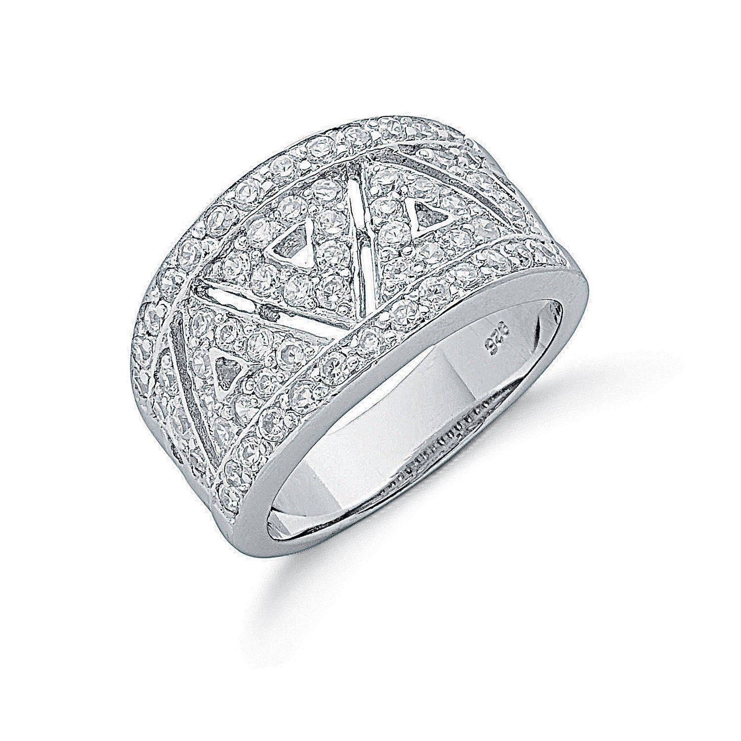 Silver Fancy Pave Set Cubic Zirconia Ring - Silver