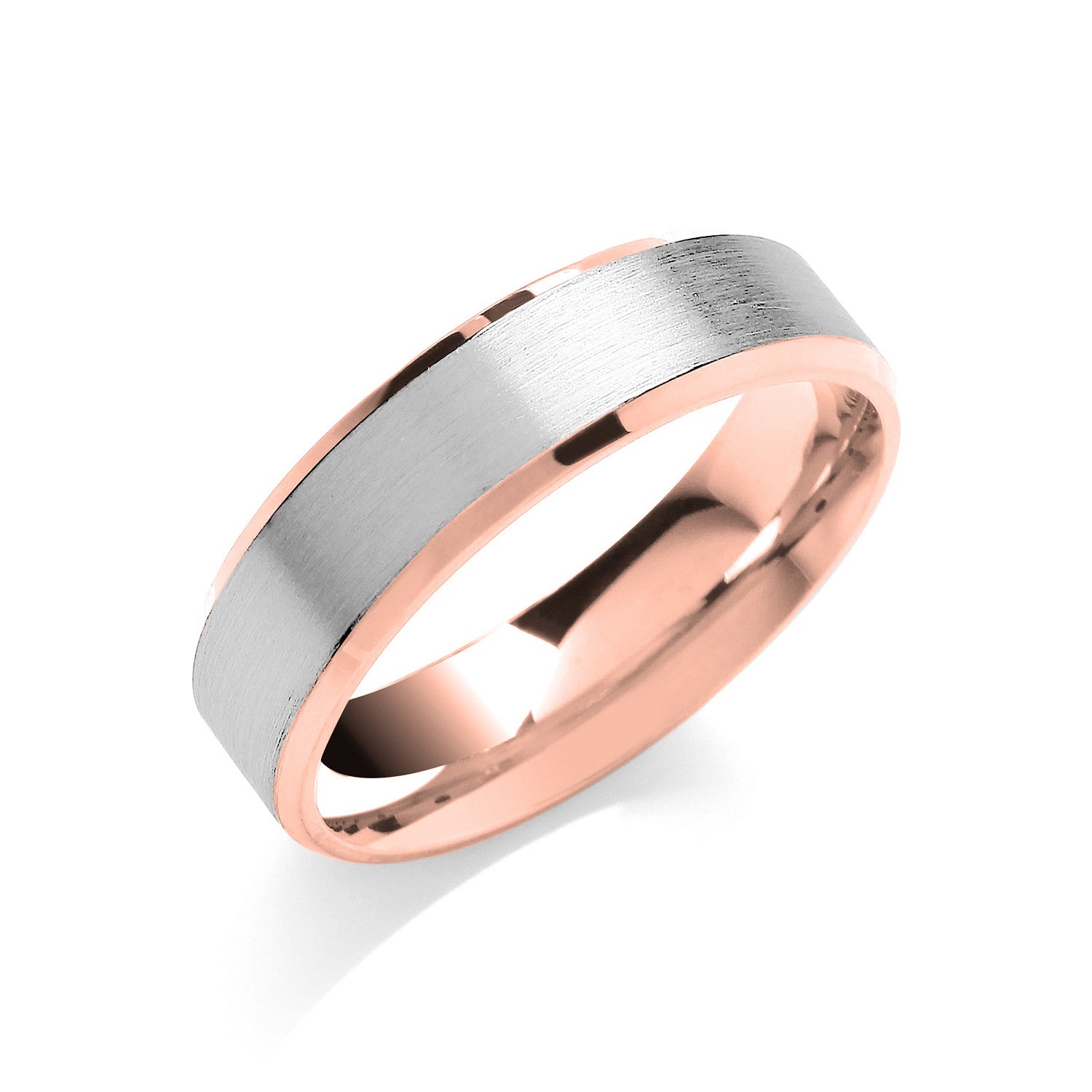 6mm Flat Court Bevelled Edge, Matt Centre Two Colour Wedding Band - 18ct Gold