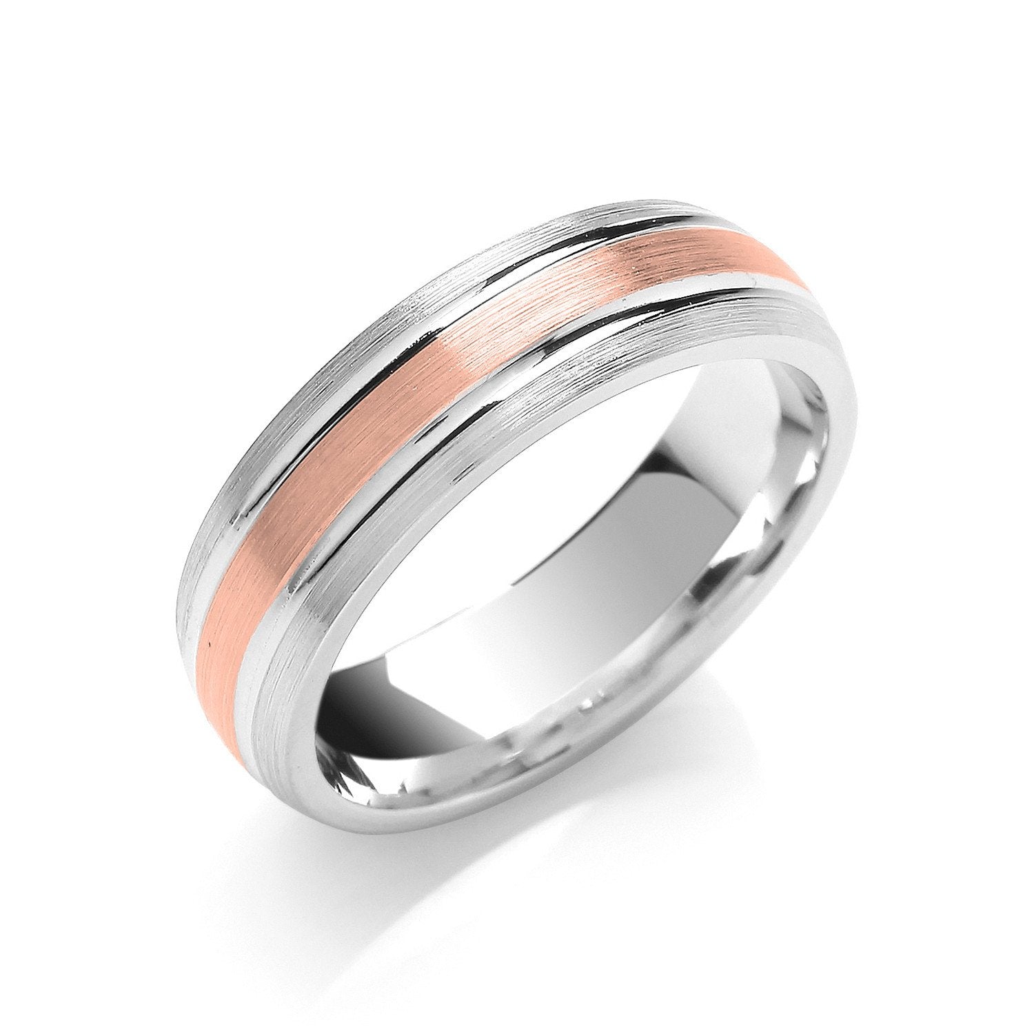 6mm Two Colour Court Matt Centre Parallel Groove Wedding Band