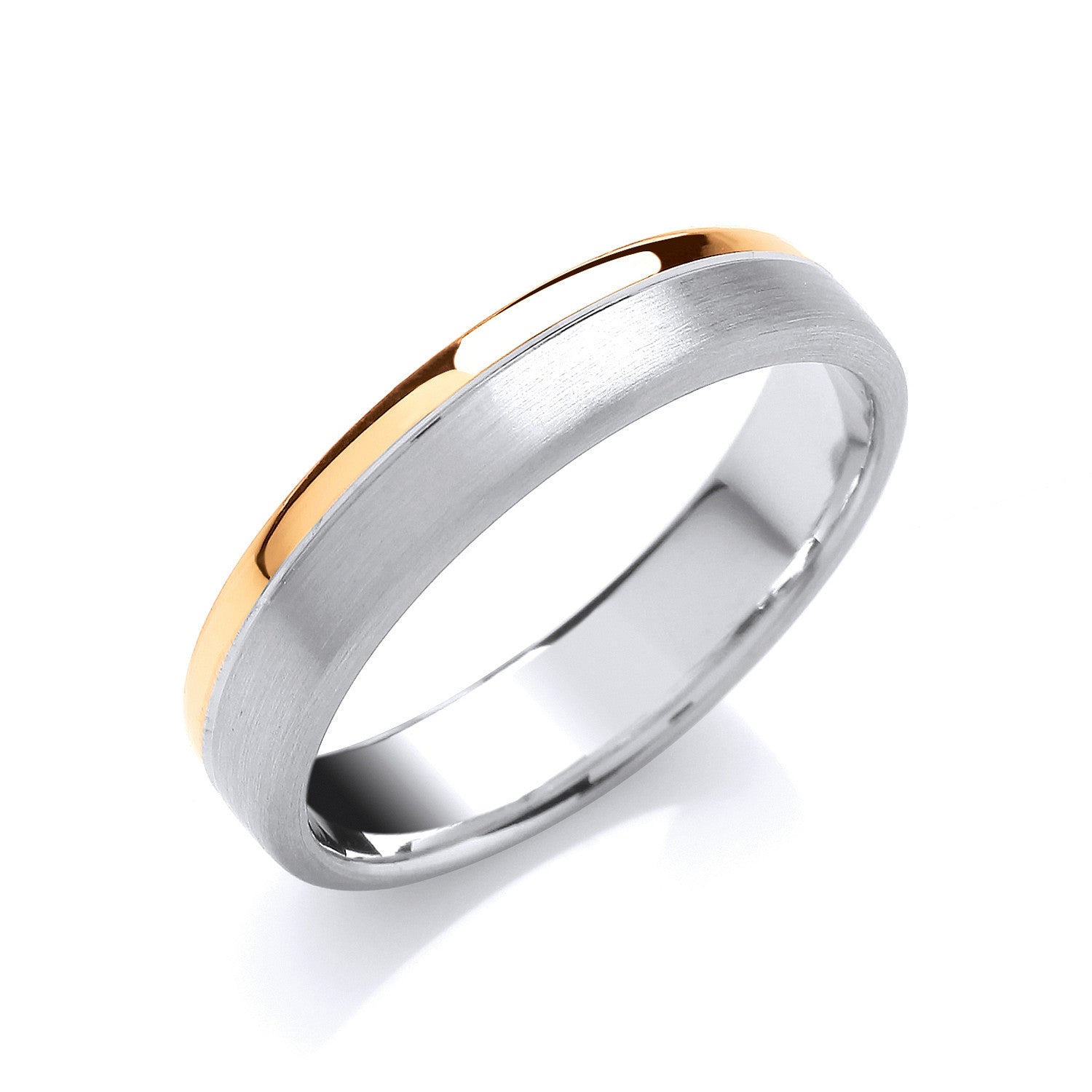 5mm Court Two Colour Matt & Polished Finish Groove Wedding Band - 9ct Gold