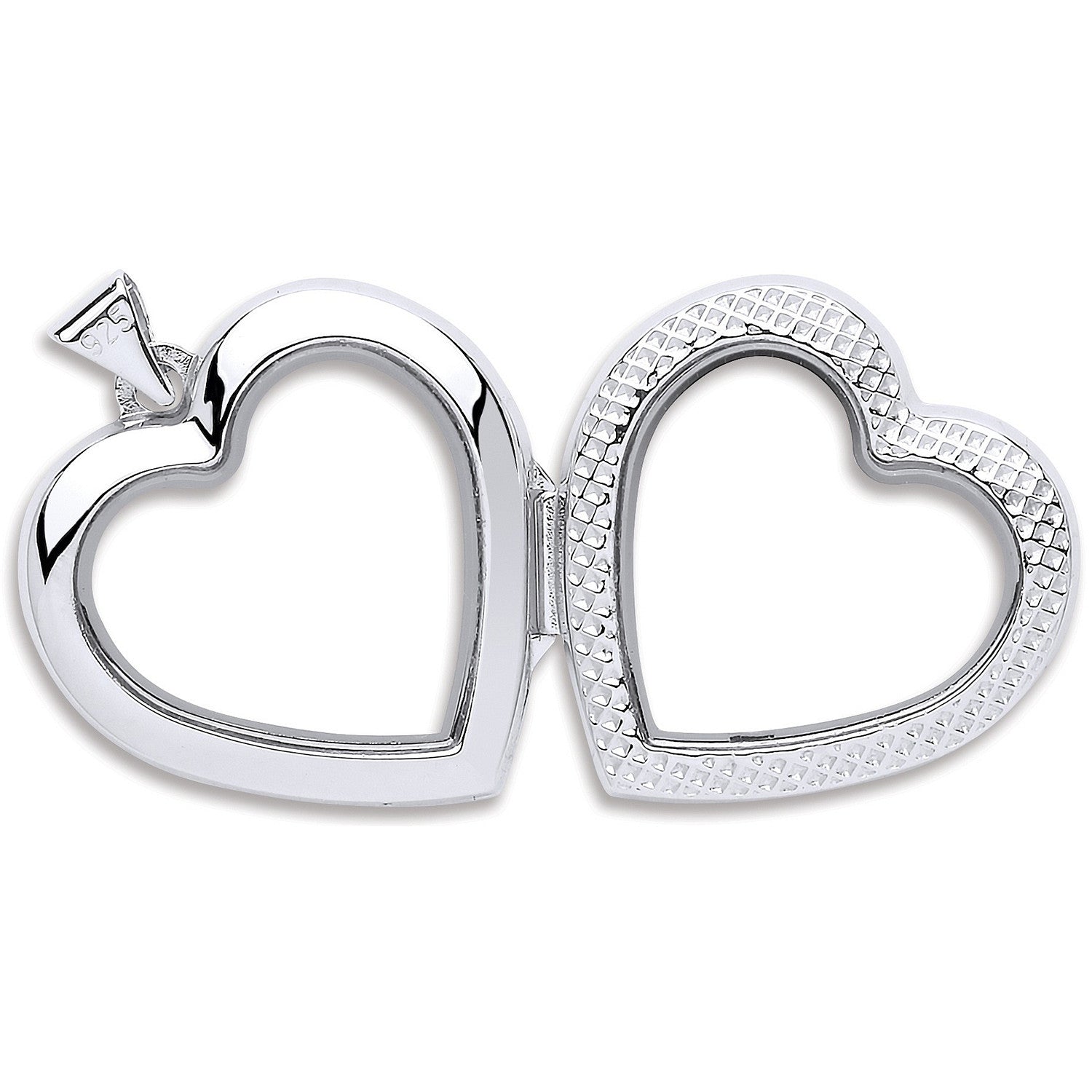 Silver Heart Plain & Ribbed Side Locket - Silver