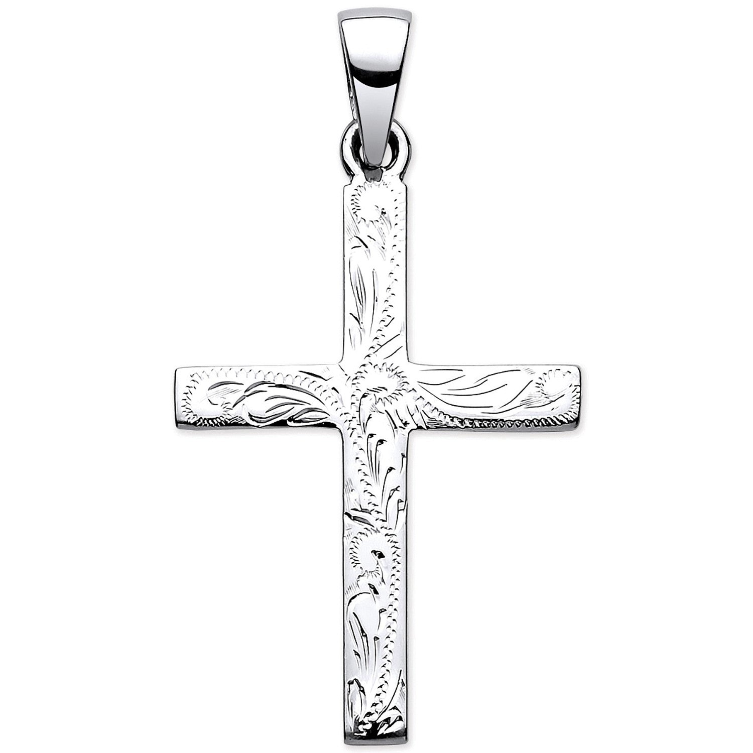 Silver Solid Cross with Design and Plain Back - Silver