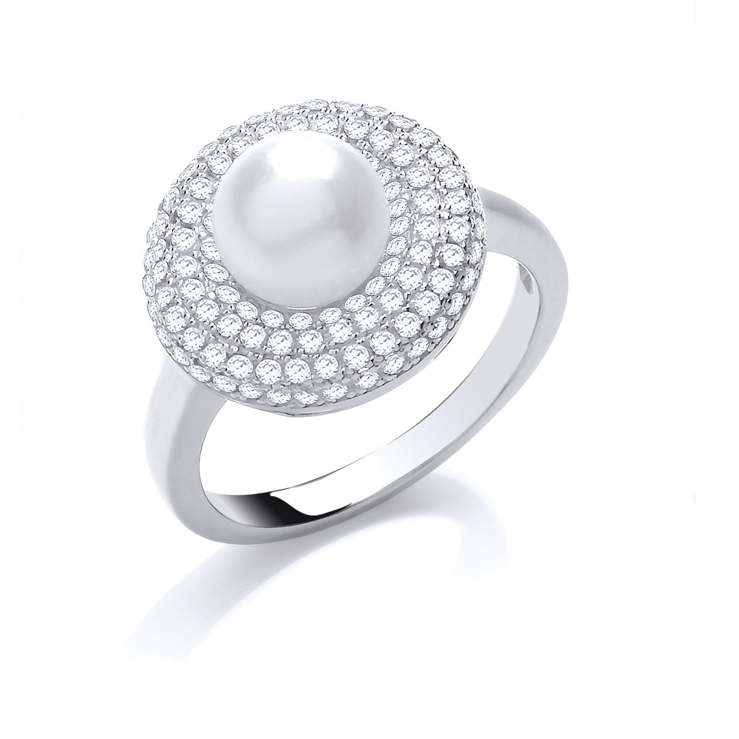 Silver Cubic Zirconia & Simulated Pearl Ring - Silver