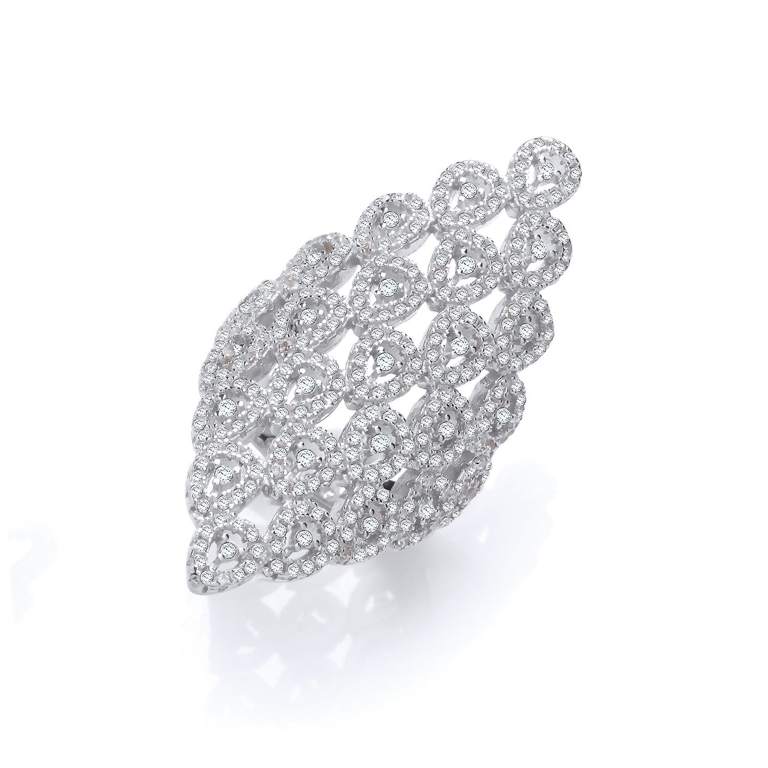 Silver Long Diamond Shape Design Cubic Zirconia Ring - Silver
