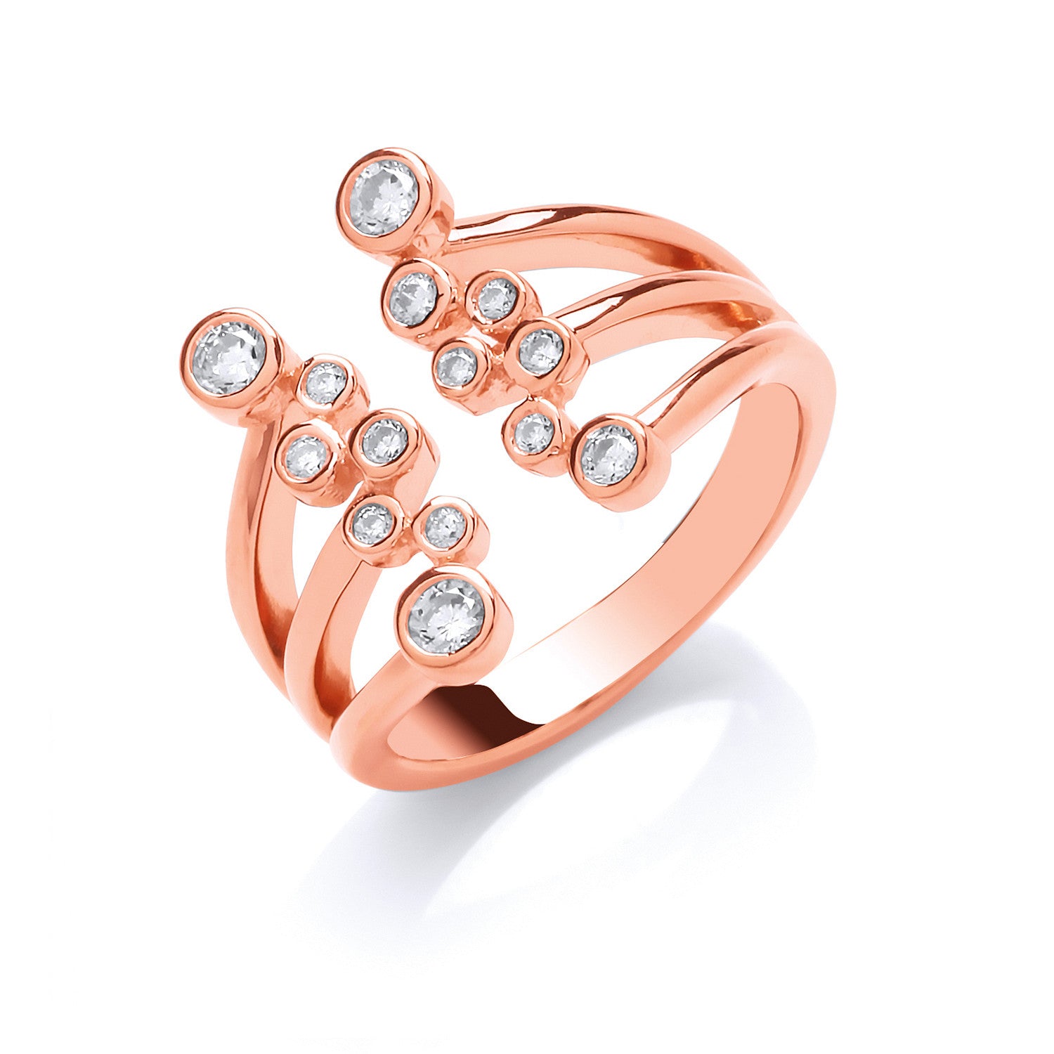 Silver Rose Gold Coated Open Top Cubic Zirconia Ring - Silver