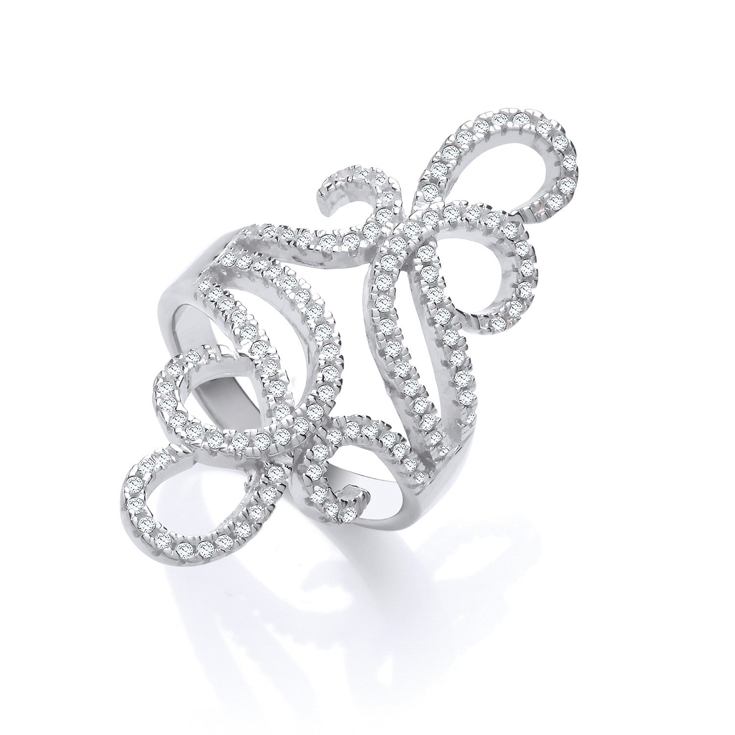 Silver Fancy Cubic Zirconia Long Top Ring - Silver