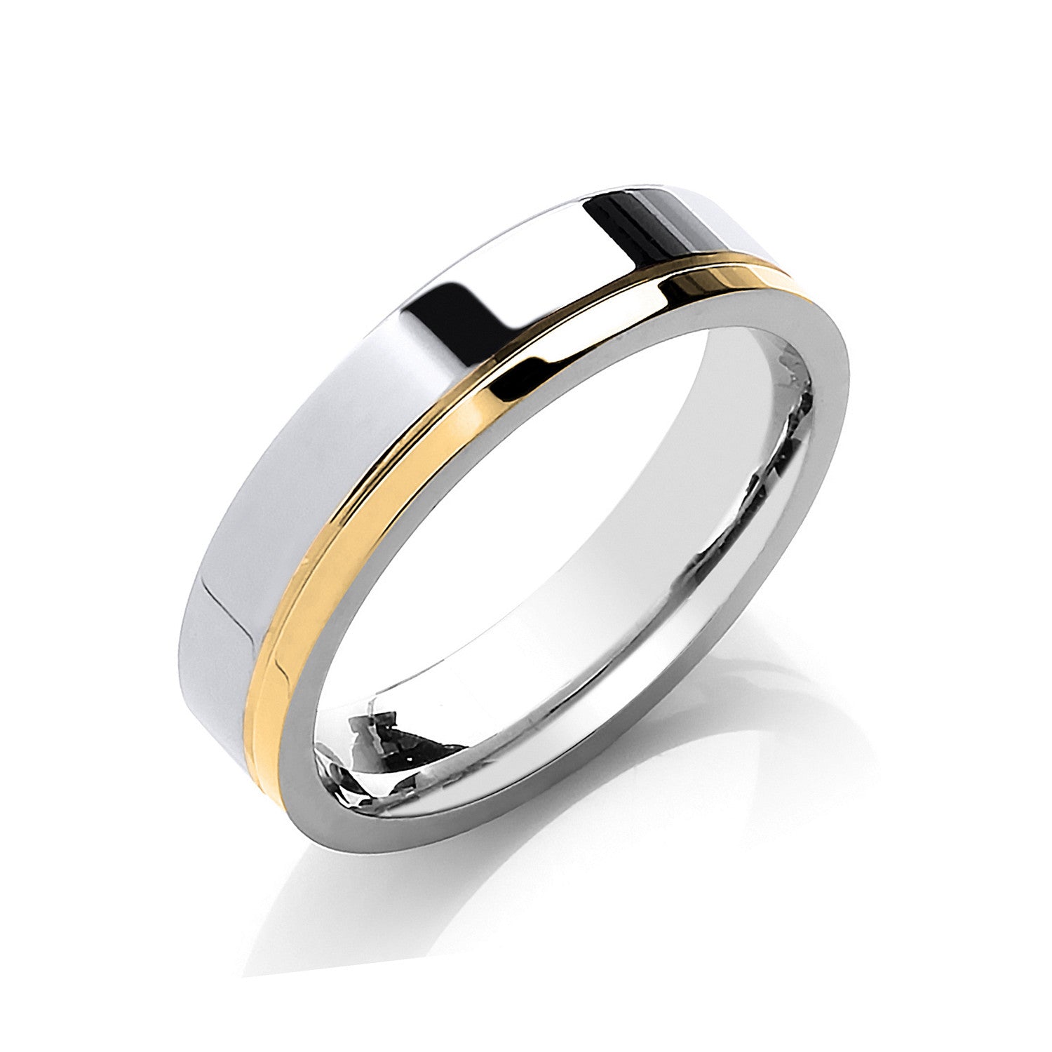 5mm Flat Court Two Colour Side Groove Wedding Band - 9ct Gold