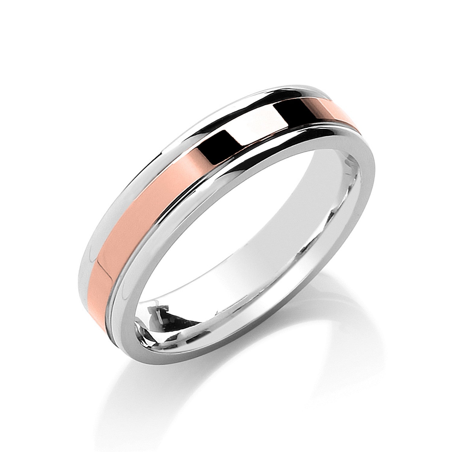 5mm Flat Court Two Colour with Parallel Groove Wedding Band - 18ct Gold