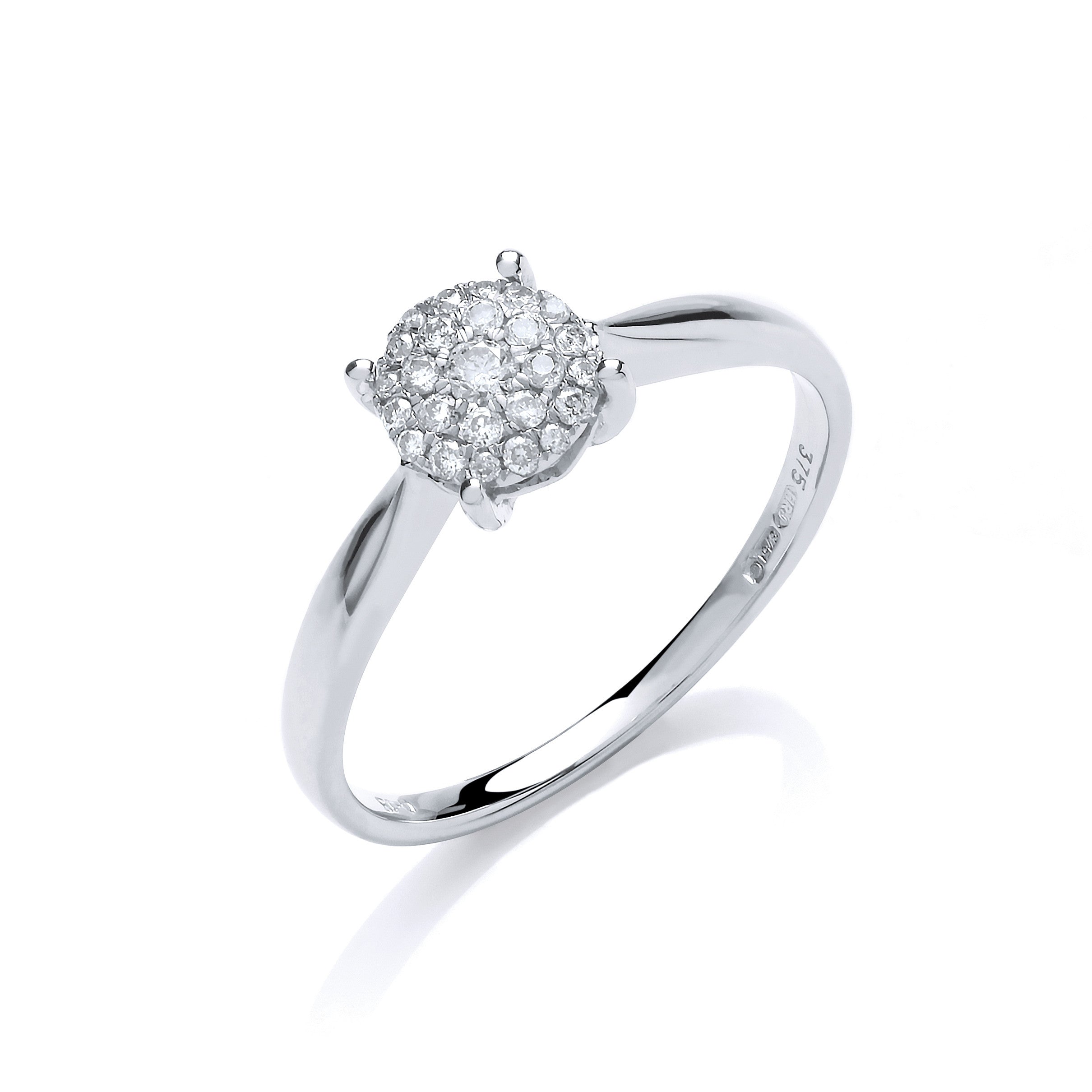 9ct White Gold 0.15ct Diamond Pave Solitaire Ring - 9ct Gold