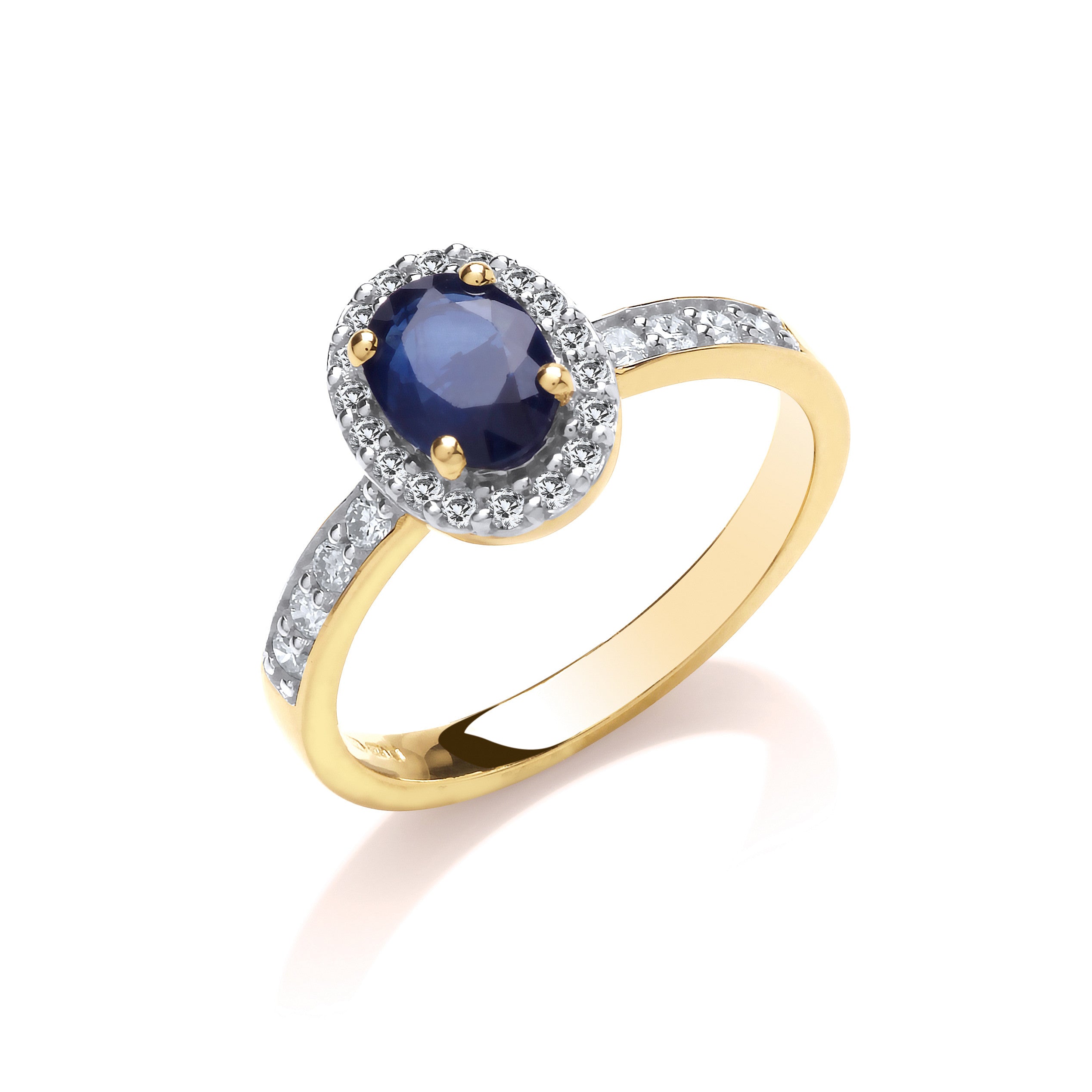 9ct 0.30ct Diamond & Oval Sapphire yellow Gold Ring - 9ct Gold