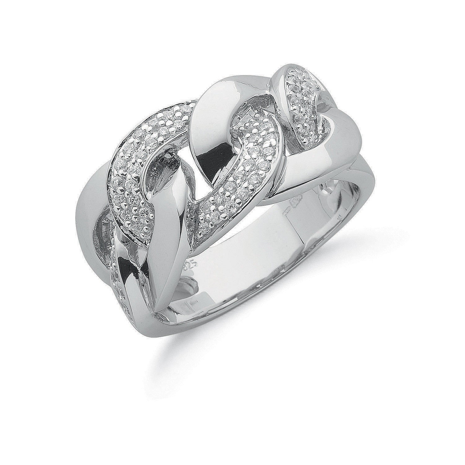 Silver Cubic Zirconia Chain Link Ring - Silver