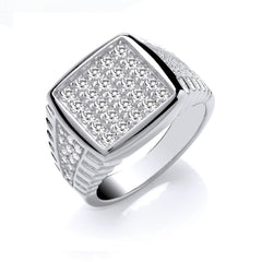 Silver Gents Square Top Cubic Zirconia Ring