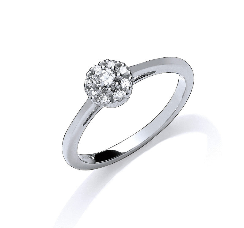 9ct White Gold Claw Set Cluster 0.20ct Diamond Ring - 9ct Gold