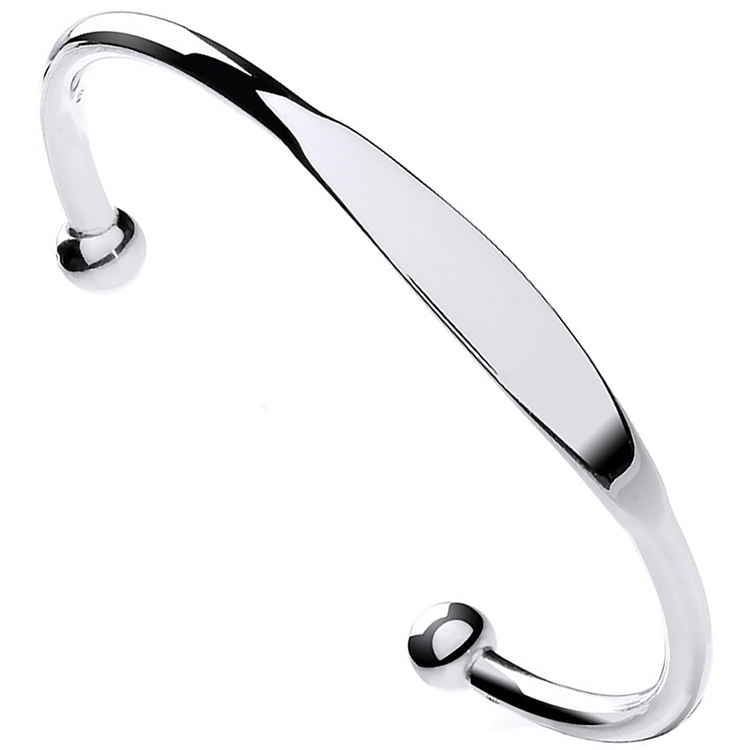 Silver Gents Solid Torque Bangle with ID plate - Silver
