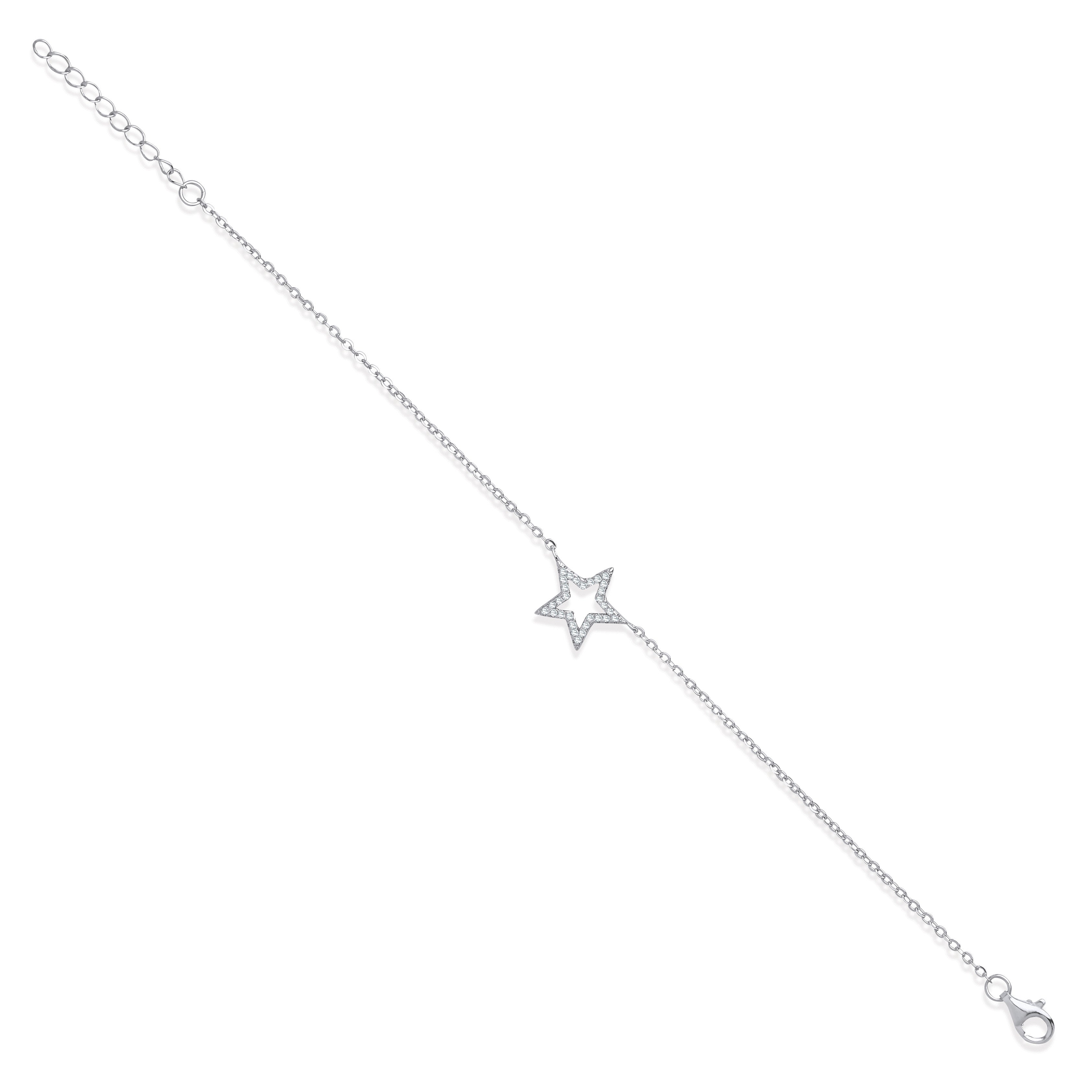 Silver Pave Cubic Zirconia Star Necklace + 1” Extender /Bracelet - Silver