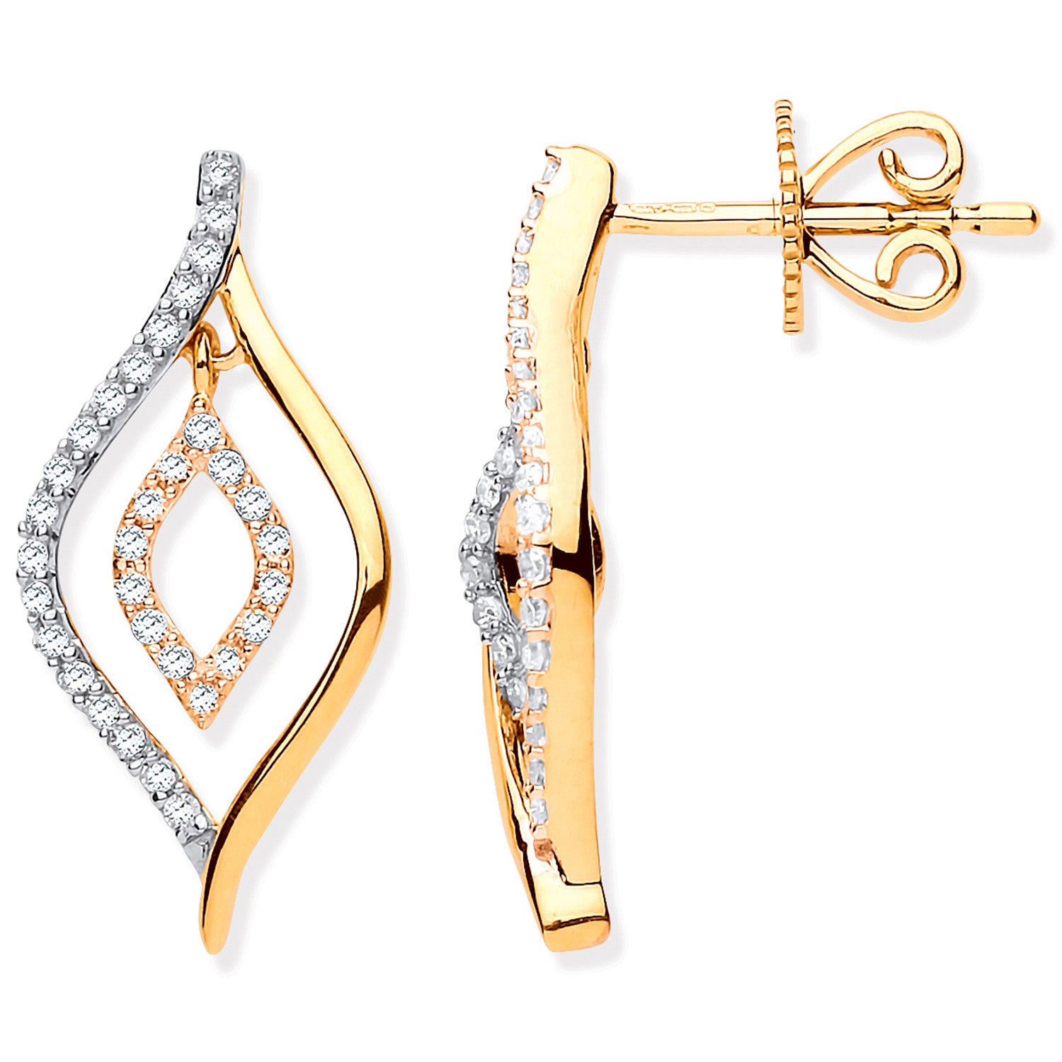 9ct Yellow Gold 0.25ct Dia Drop Earrings - 9ct Gold