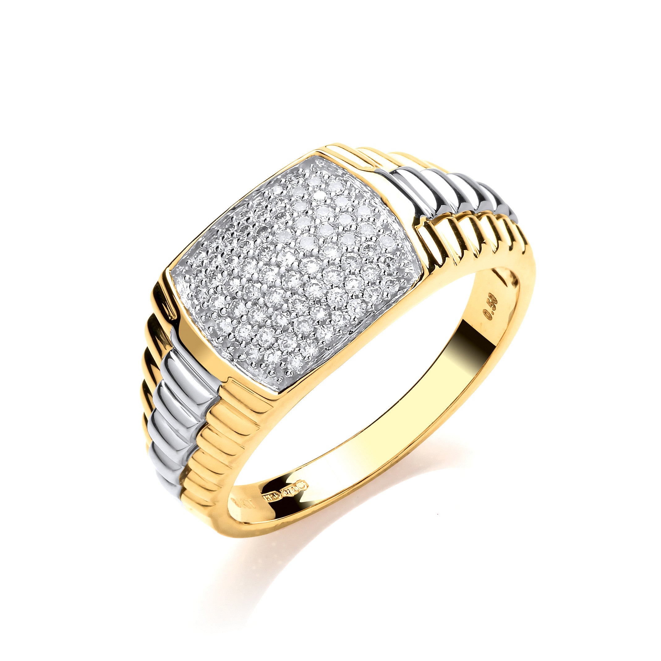 9ct Yellow Gold 0.50ct Fancy Link Gents Diamond Ring - 9ct Gold
