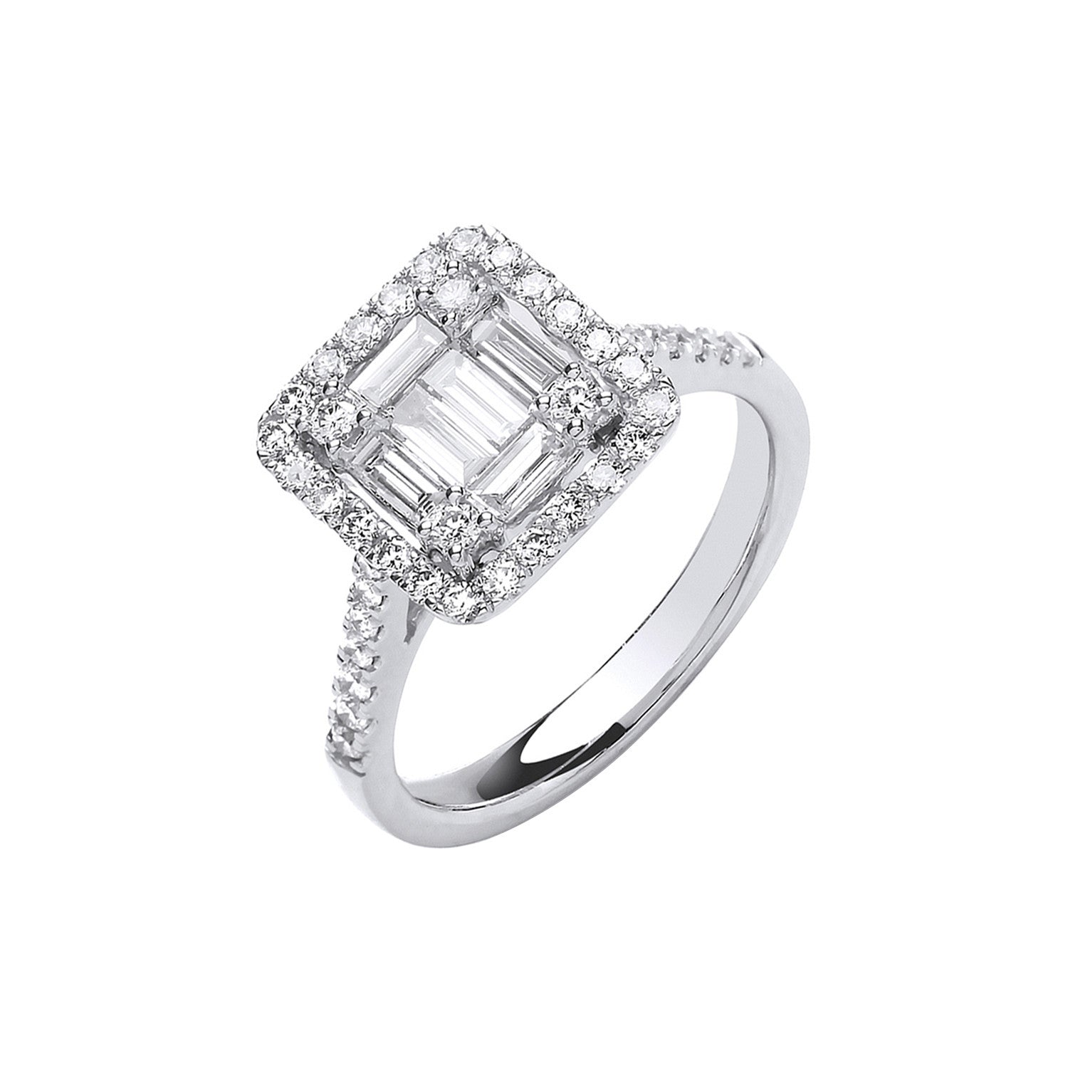 18ct White Gold 1.00ct Square Halo Style Ring - 18ct Gold