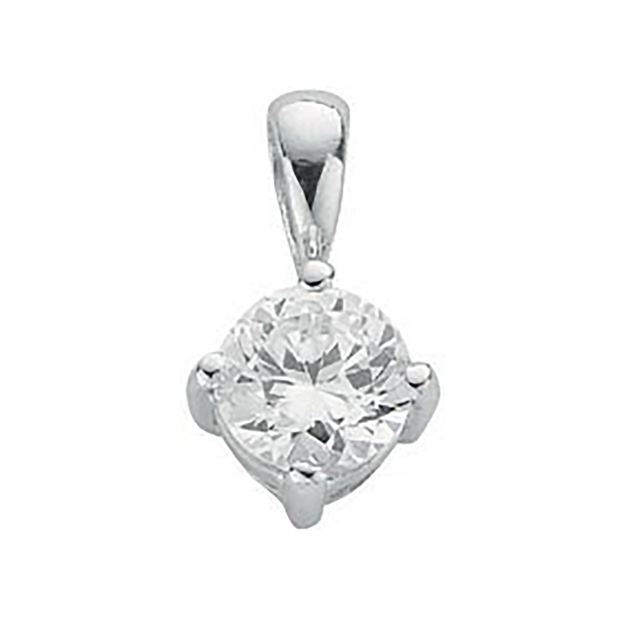 Silver Claw Set Cubic Zirconia Single Stone Pendant - Silver