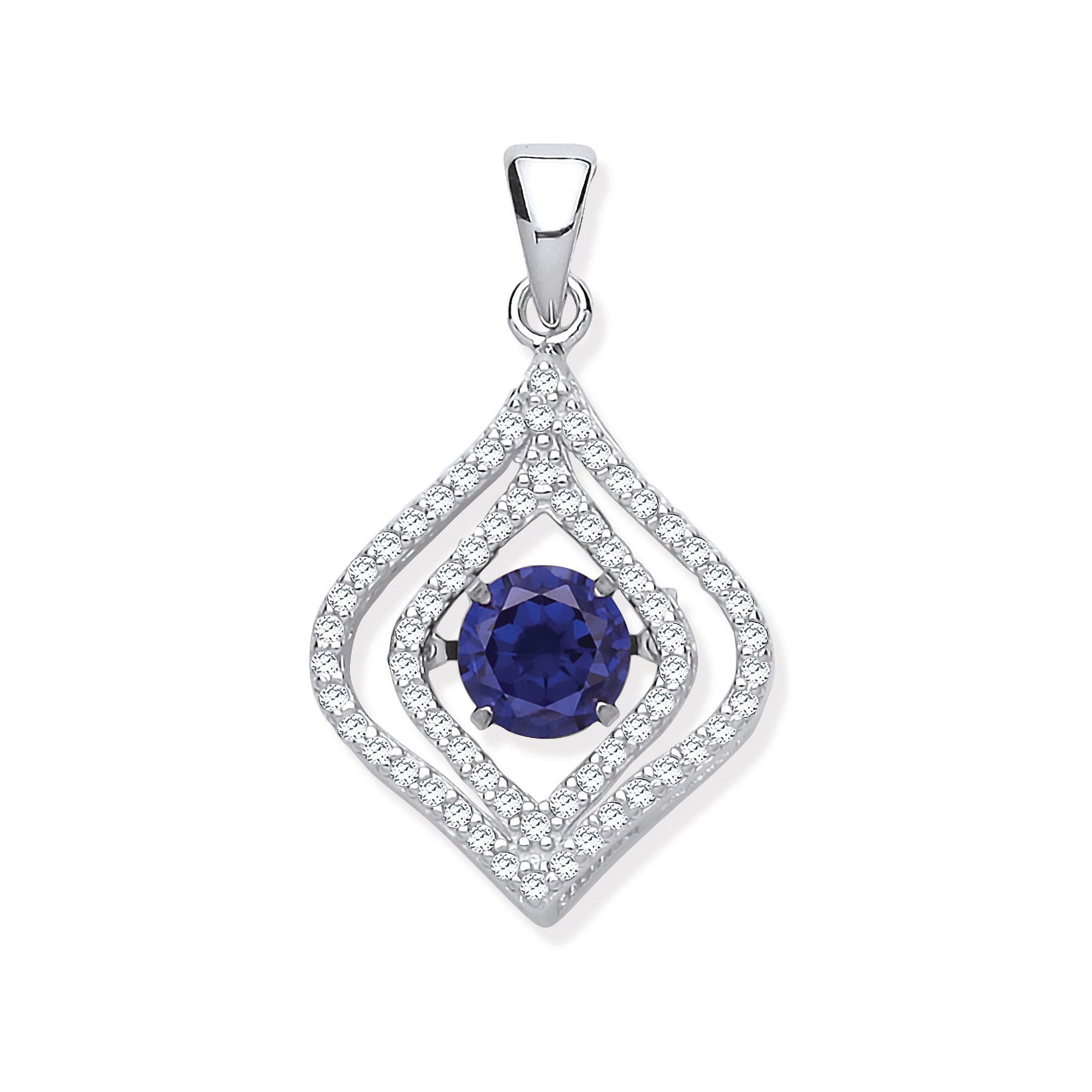 Silver Cubic Zirconia Pendant with Hanging Shimmering Blue Cubic Zirconia - Silver