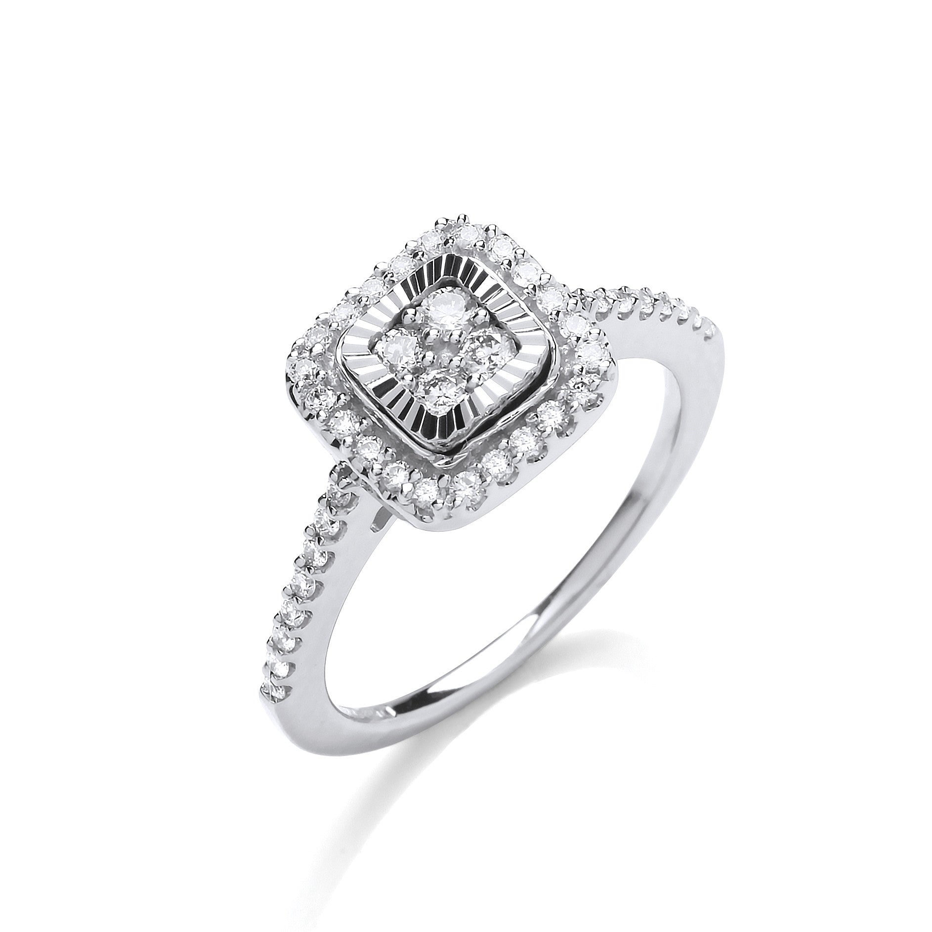 9ct White Gold 0.40ctw Diamond Cluster Ring with D/C Bezel - 9ct Gold