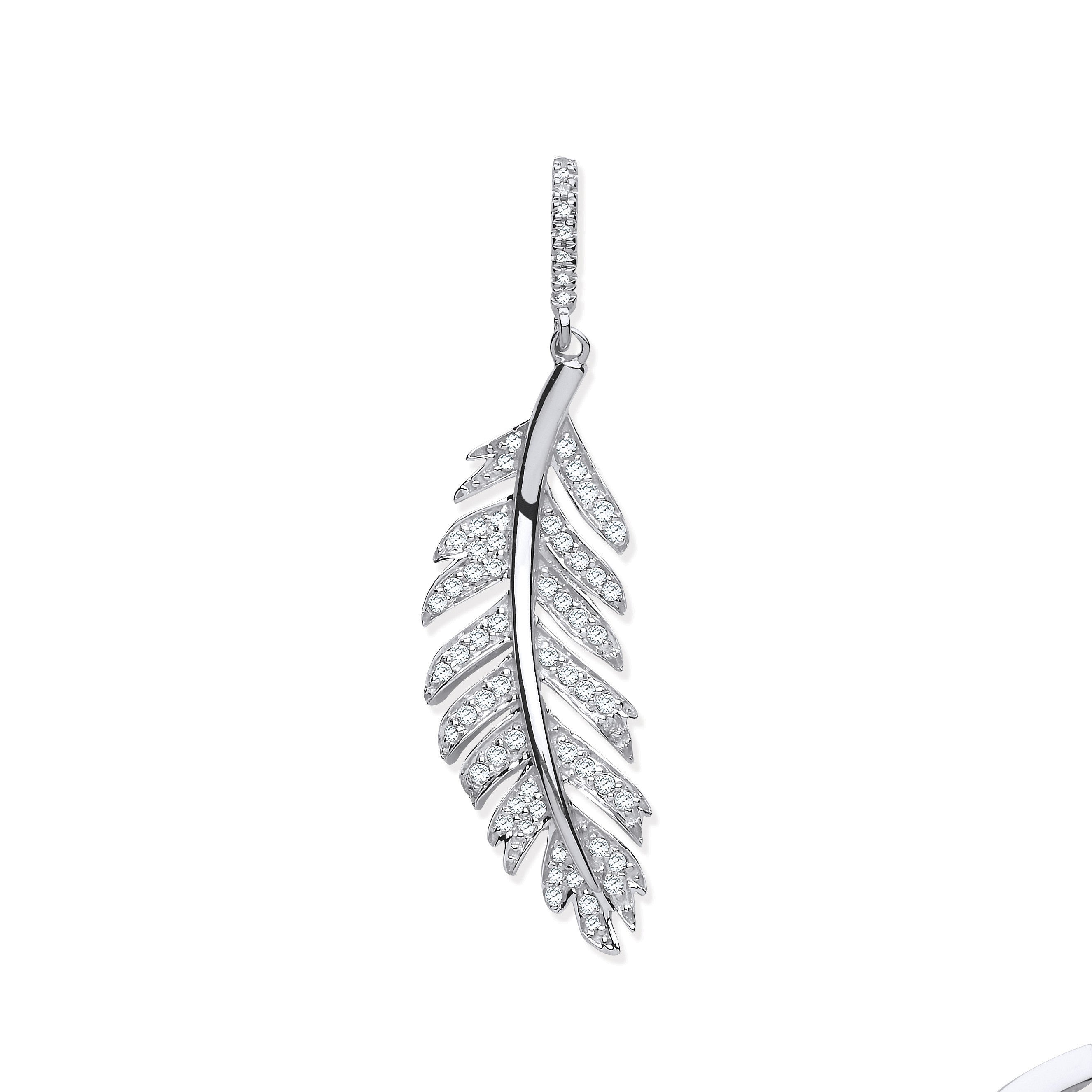 9ct White Gold 0.30ct Feather Shape Diamond Pendant - 9ct Gold