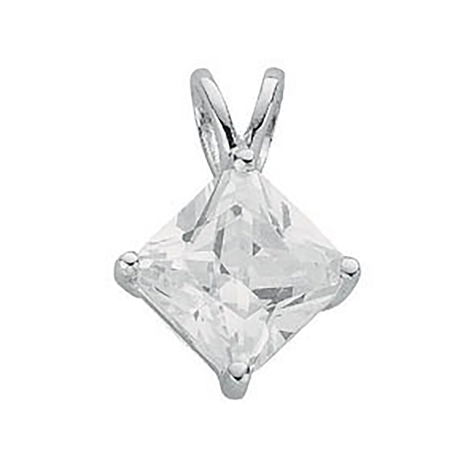 Silver Claw Set Princess Cut Cubic Zirconia S/S Pendant - Silver
