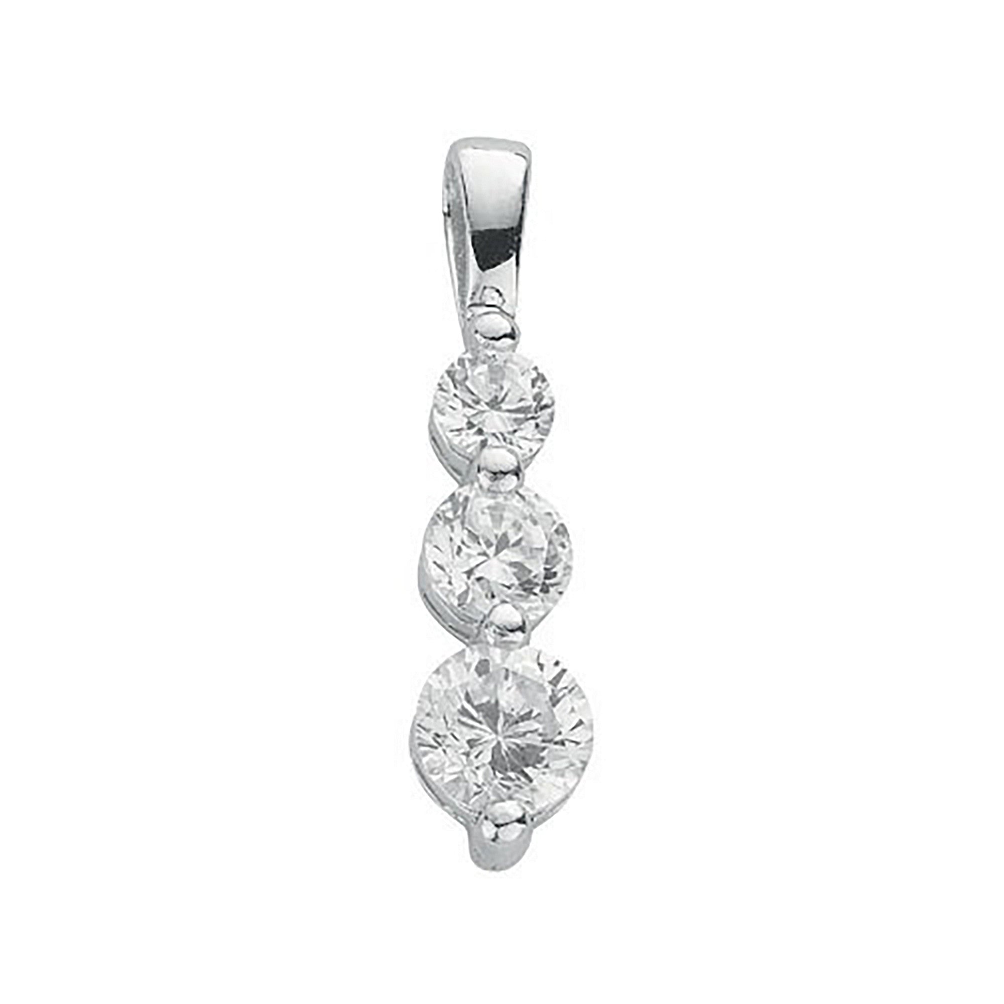 Silver Claw Set Cubic Zirconia Trilogy Drop Pendant - Silver