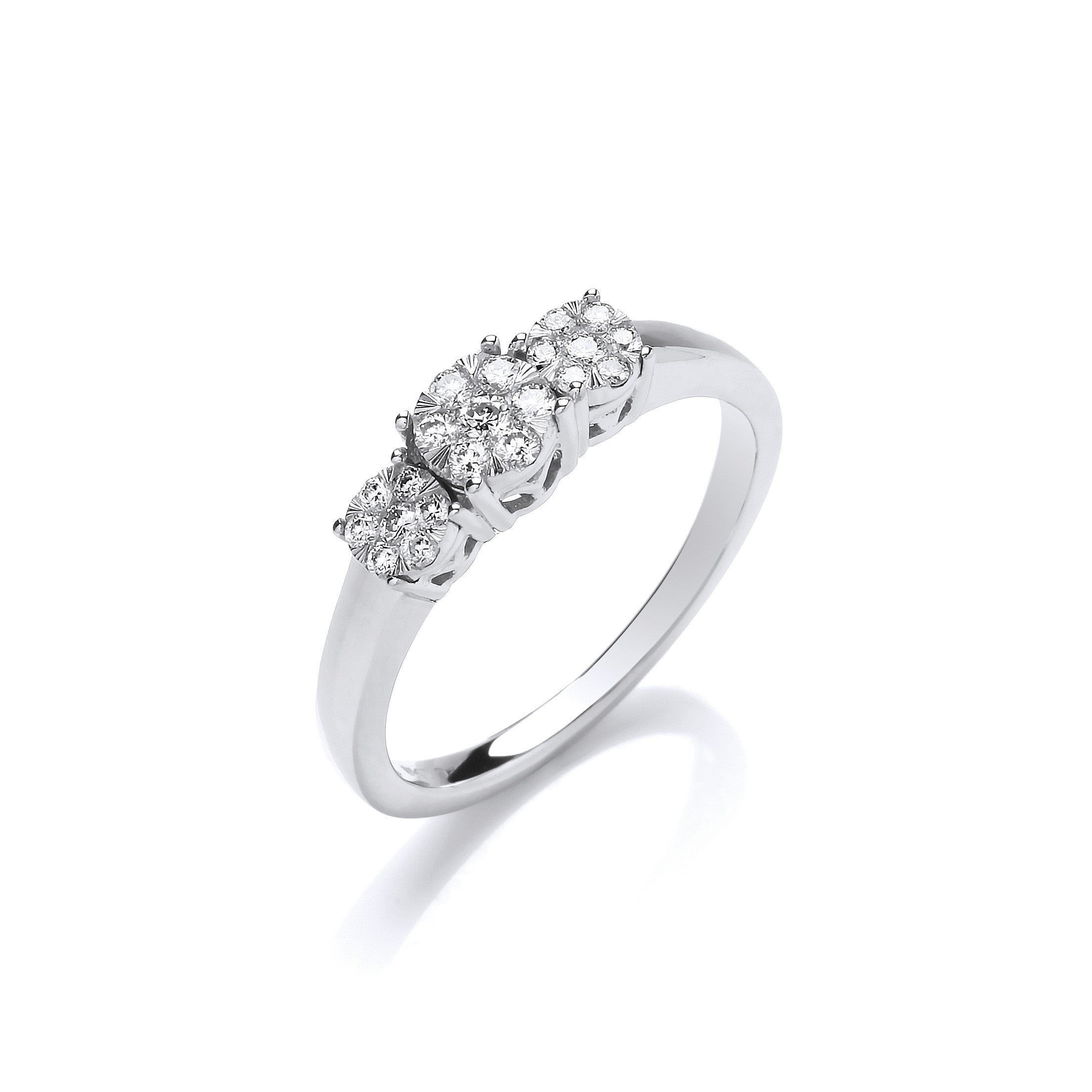 9ct White Gold Illusion Clusters Trilogy 0.25ctw Diamond Ring - 9ct Gold