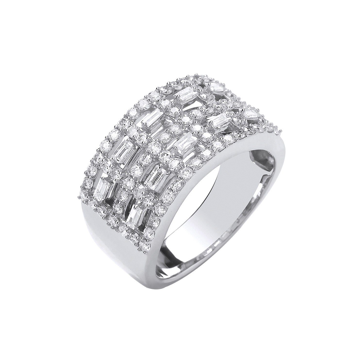 18ct White Gold Baguettes & Rd 1.00ctw Diamond Dress Ring - 18ct Gold