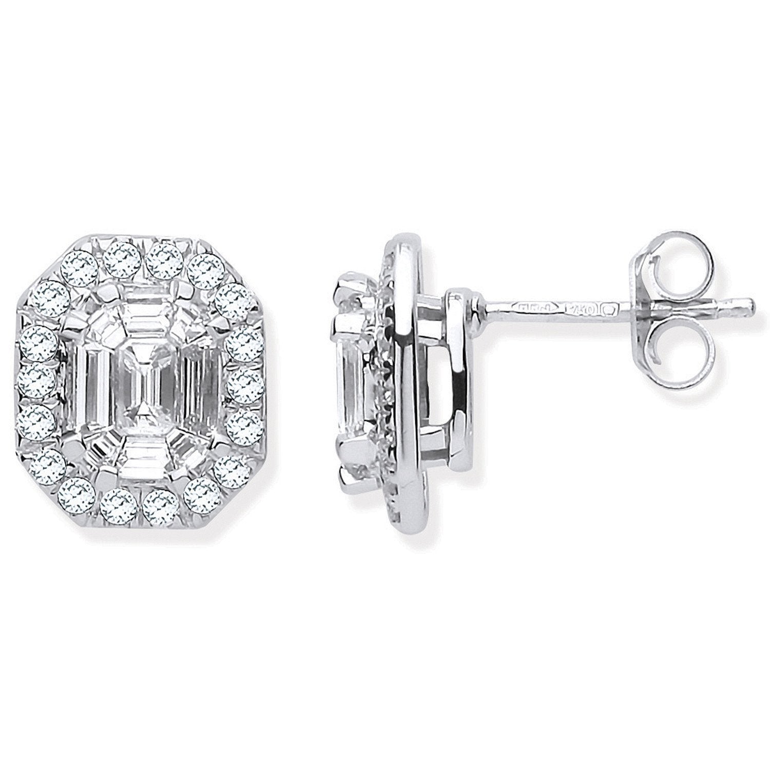 18ct WG Rd. Baguettes & Emerald Centre 1.40ctw Diamond Studs