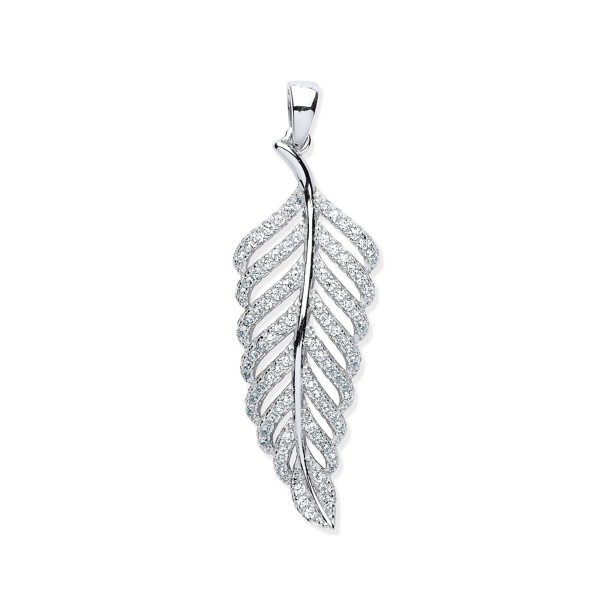 Silver Cubic Zirconia Leaf Drop Pendant - Silver