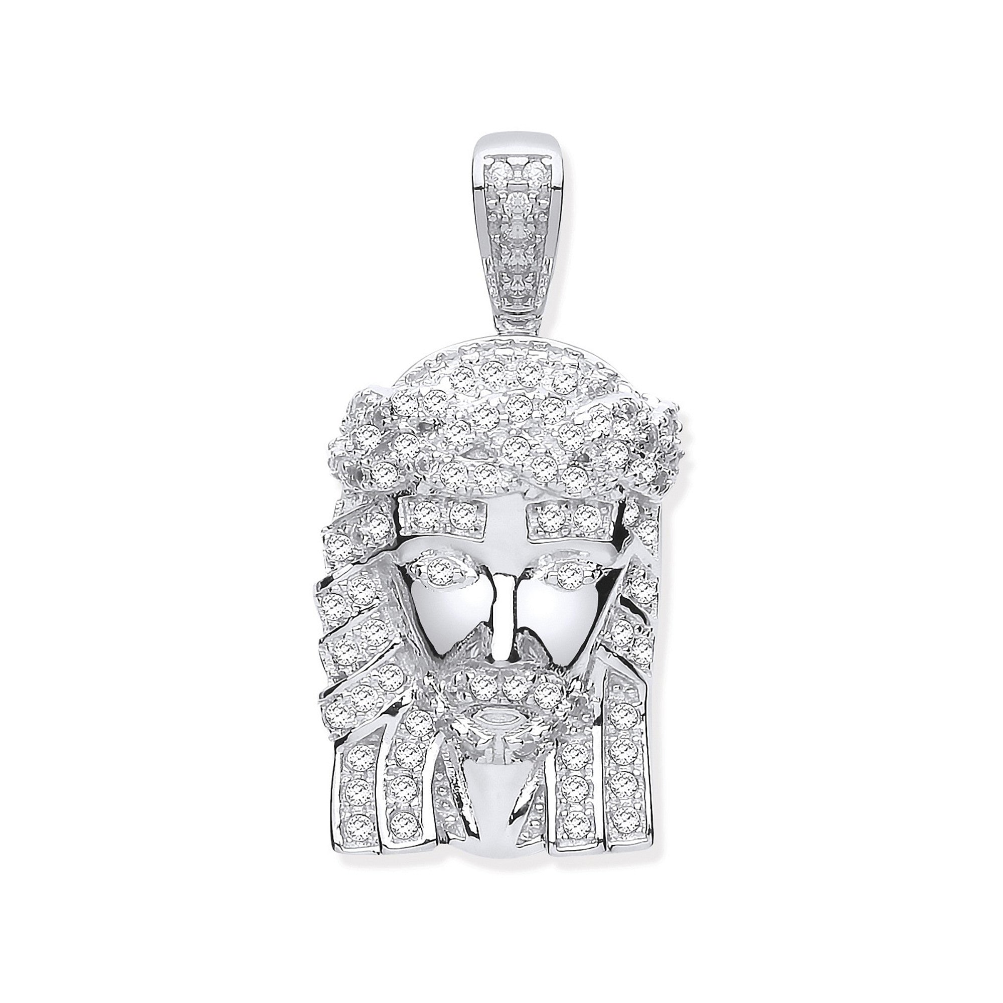 Silver Cubic Zirconia Jesus Pendant - Silver