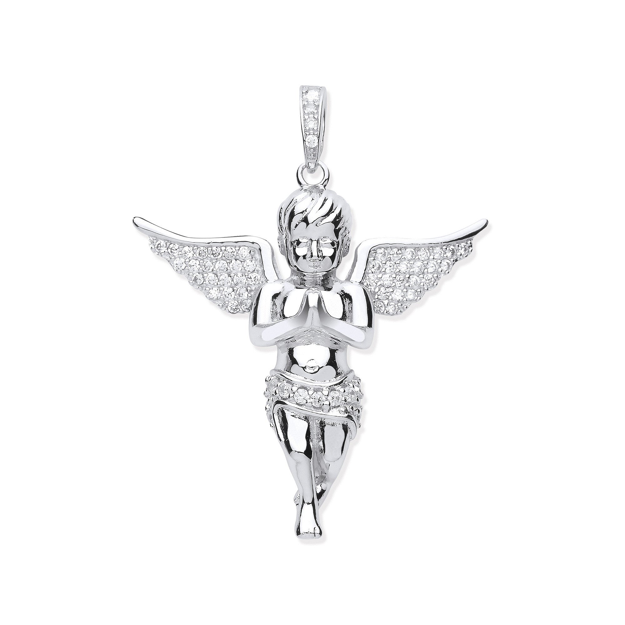Silver Cubic Zirconia Angel Pendant - Silver