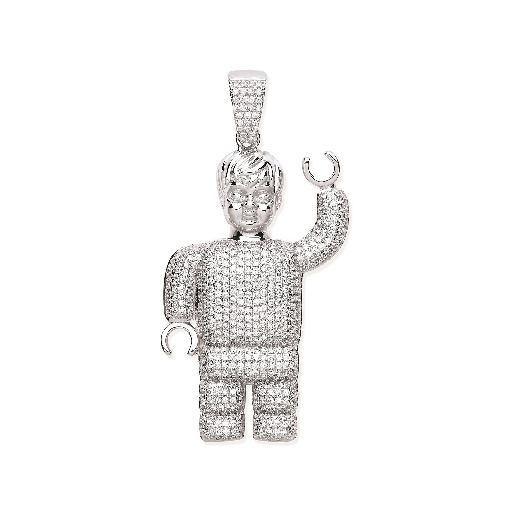 Silver Cubic Zirconia Lego Man Pendant - Silver