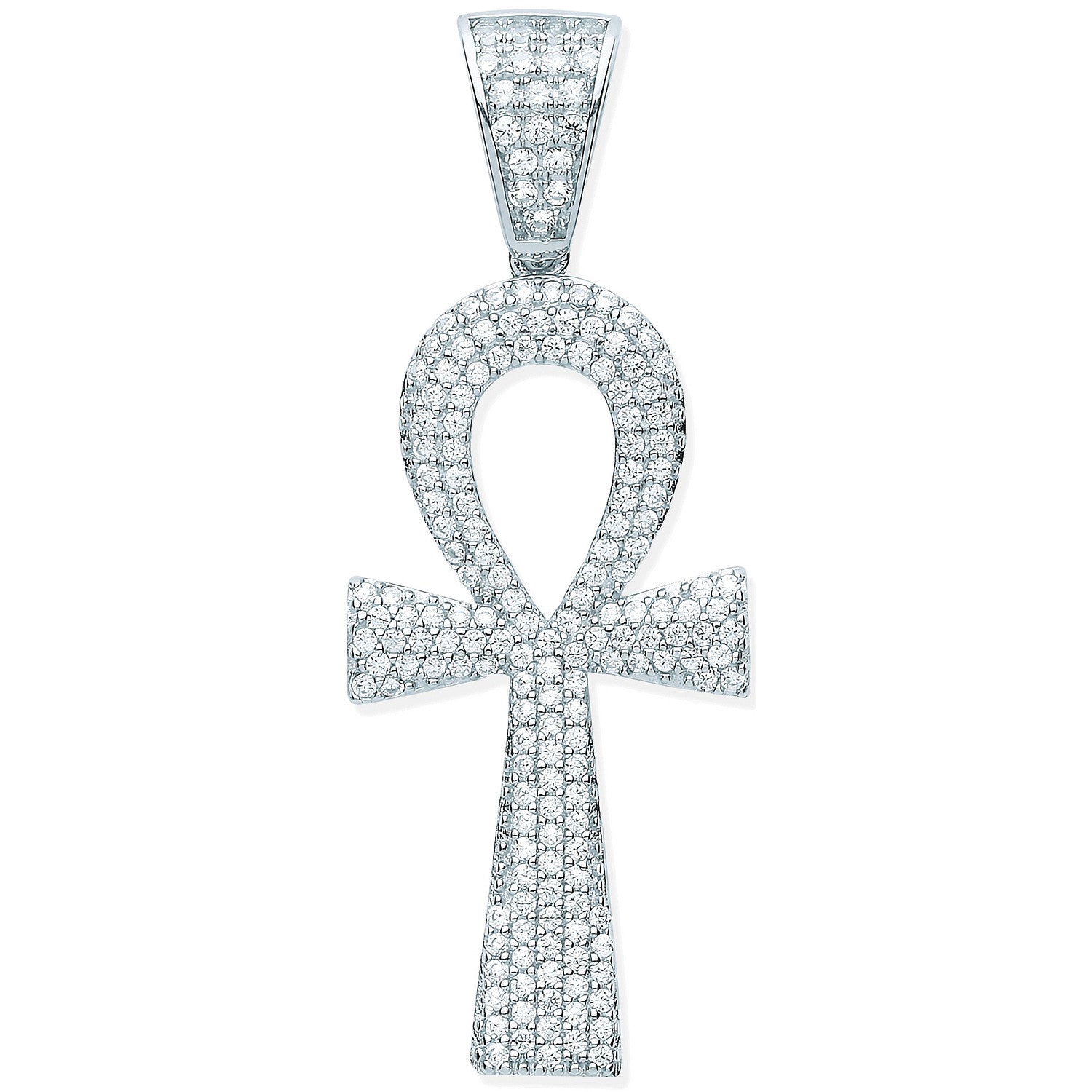 Silver Cubic Zirconia Ankh Cross - Key of Life - Silver
