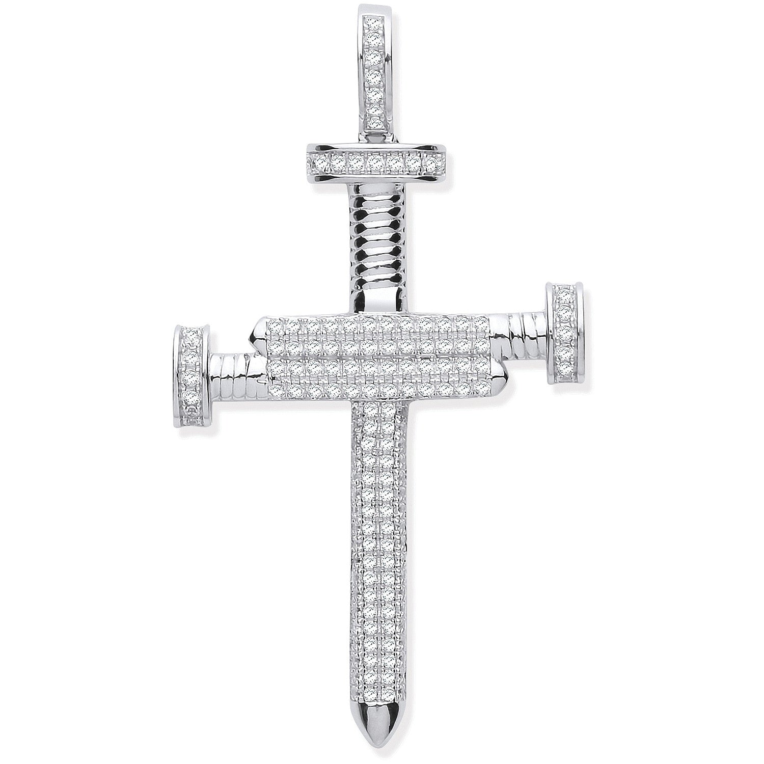 Silver Cubic Zirconia Nail Cross - Silver