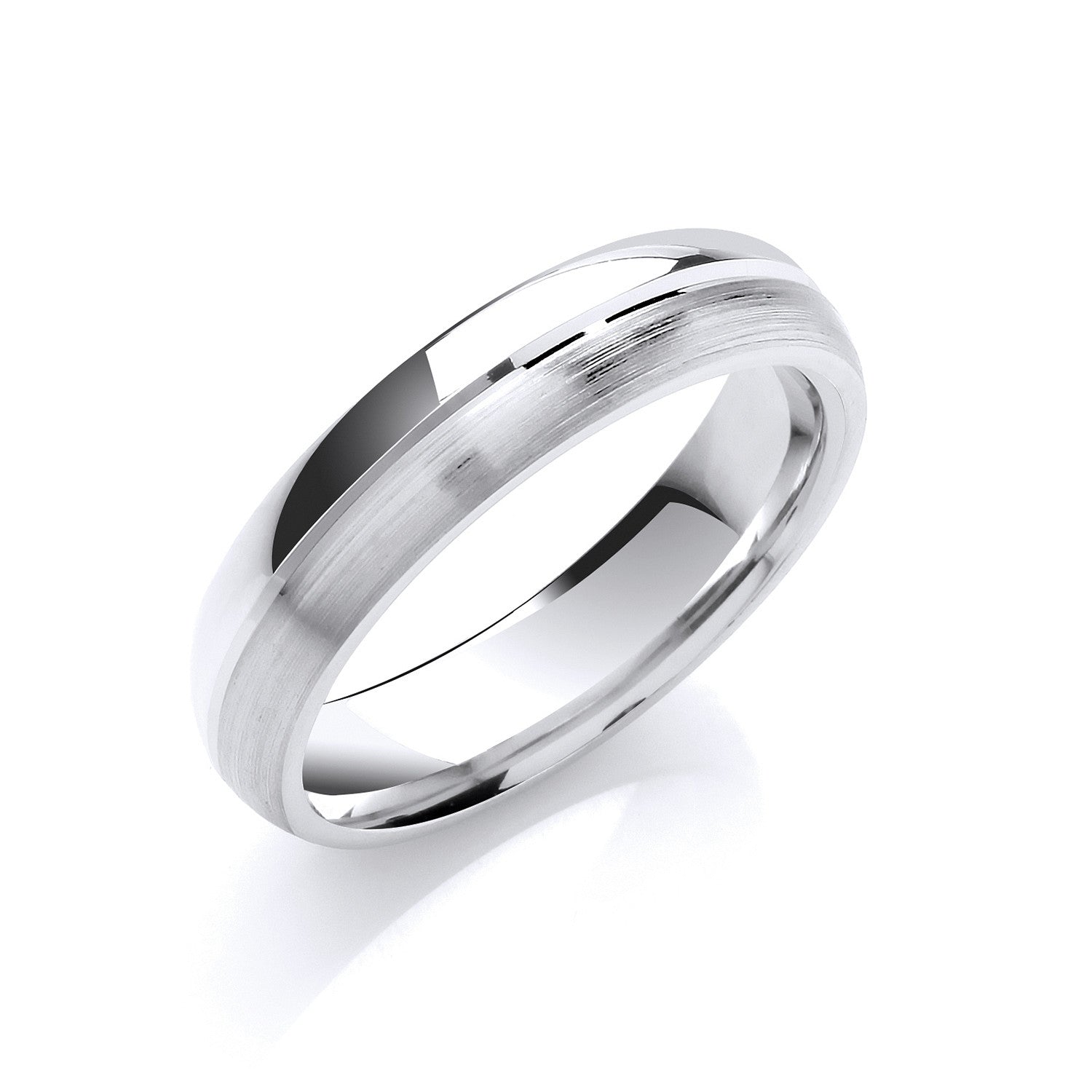 5mm Court Matt & Polished Finish Groove Wedding Band - 9ct Gold