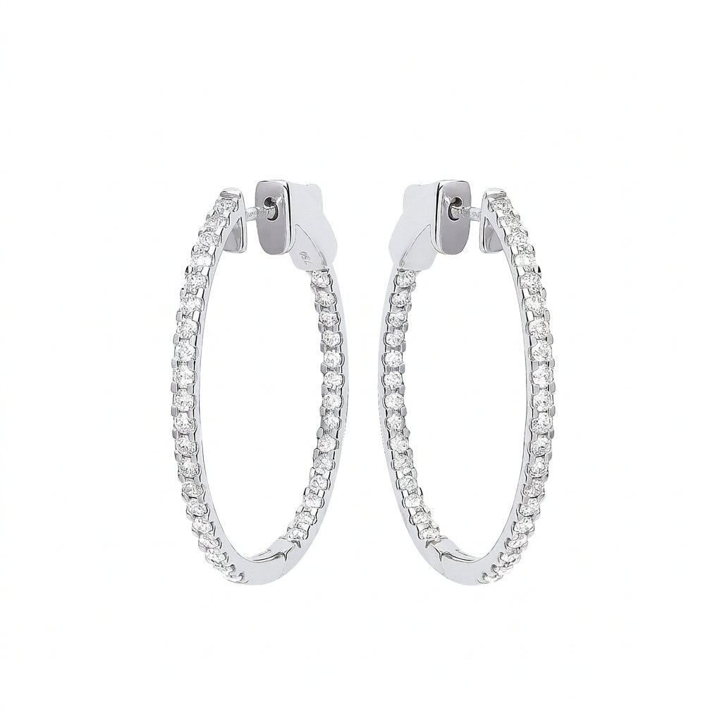 18ct White Gold 1.27ctw Diamond set Inside & Outside Oval Hoops
