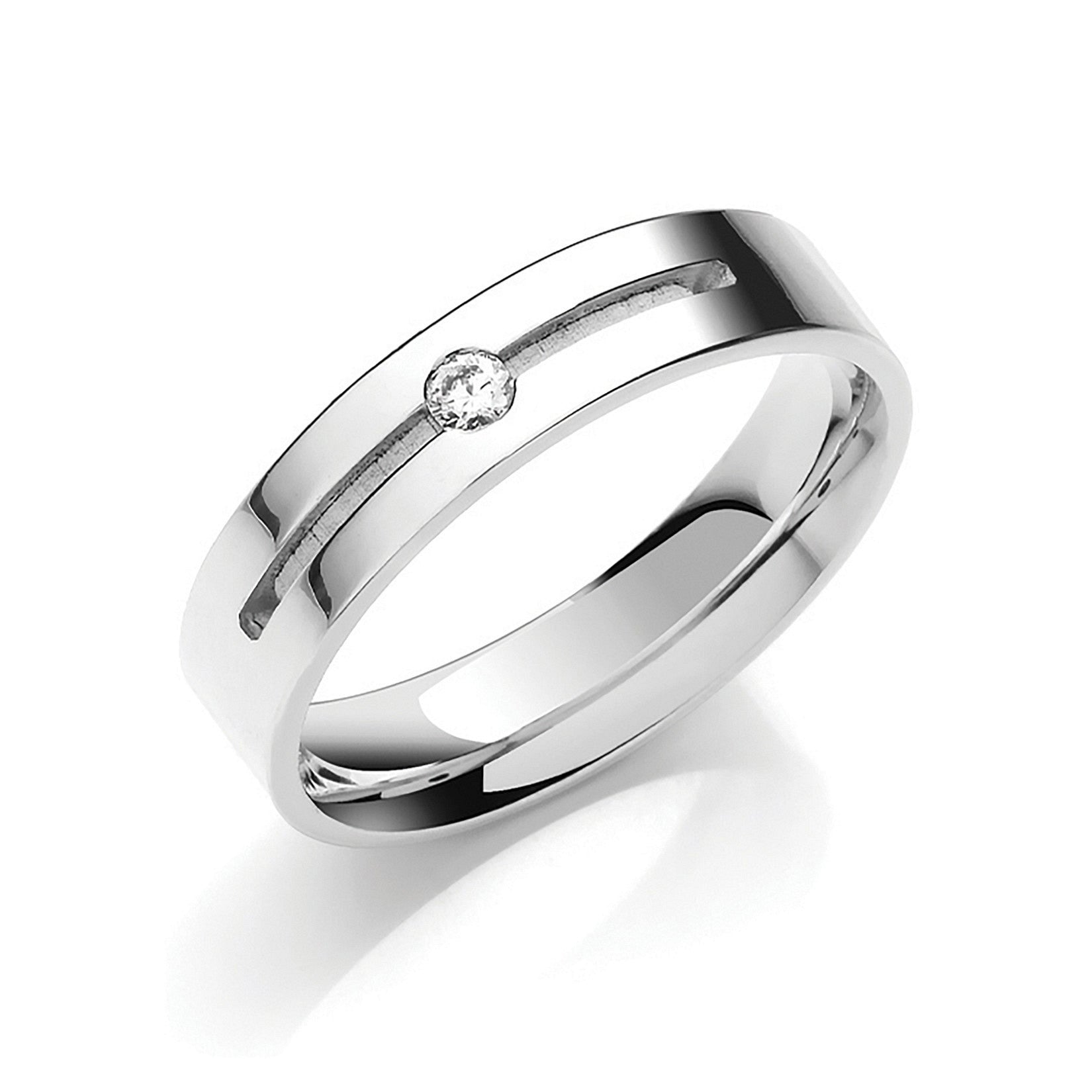 0.05ct S/S Brilliant Cut Diamond Set 5mm Yellow/White Flat Court Wedding Band - Platinum