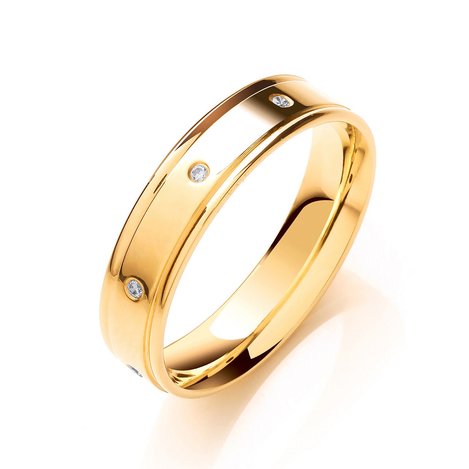 0.08ctw 8st Brilliant Cut Diamond Set 5mm Flat Court Track Edge Wedding Band - 9ct Gold