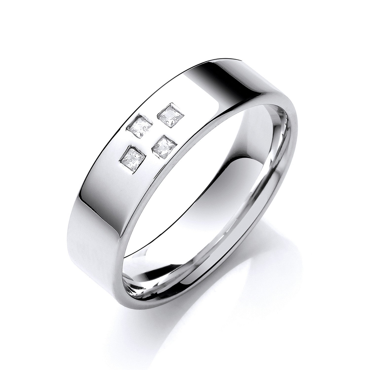 0.08ctw 4st P/C Diamond Set 6mm Flat Court Cross Style Wedding Band - 9ct Gold