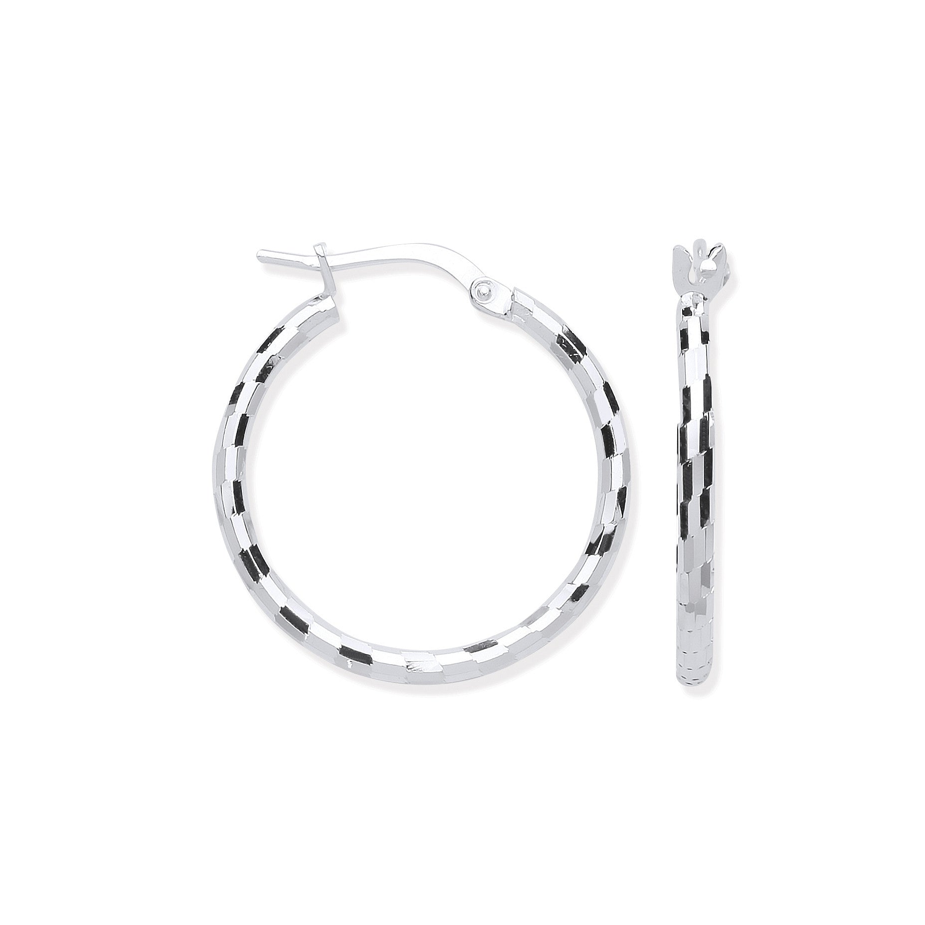 Silver 20mm Hoop, Checkerboard Design - Silver