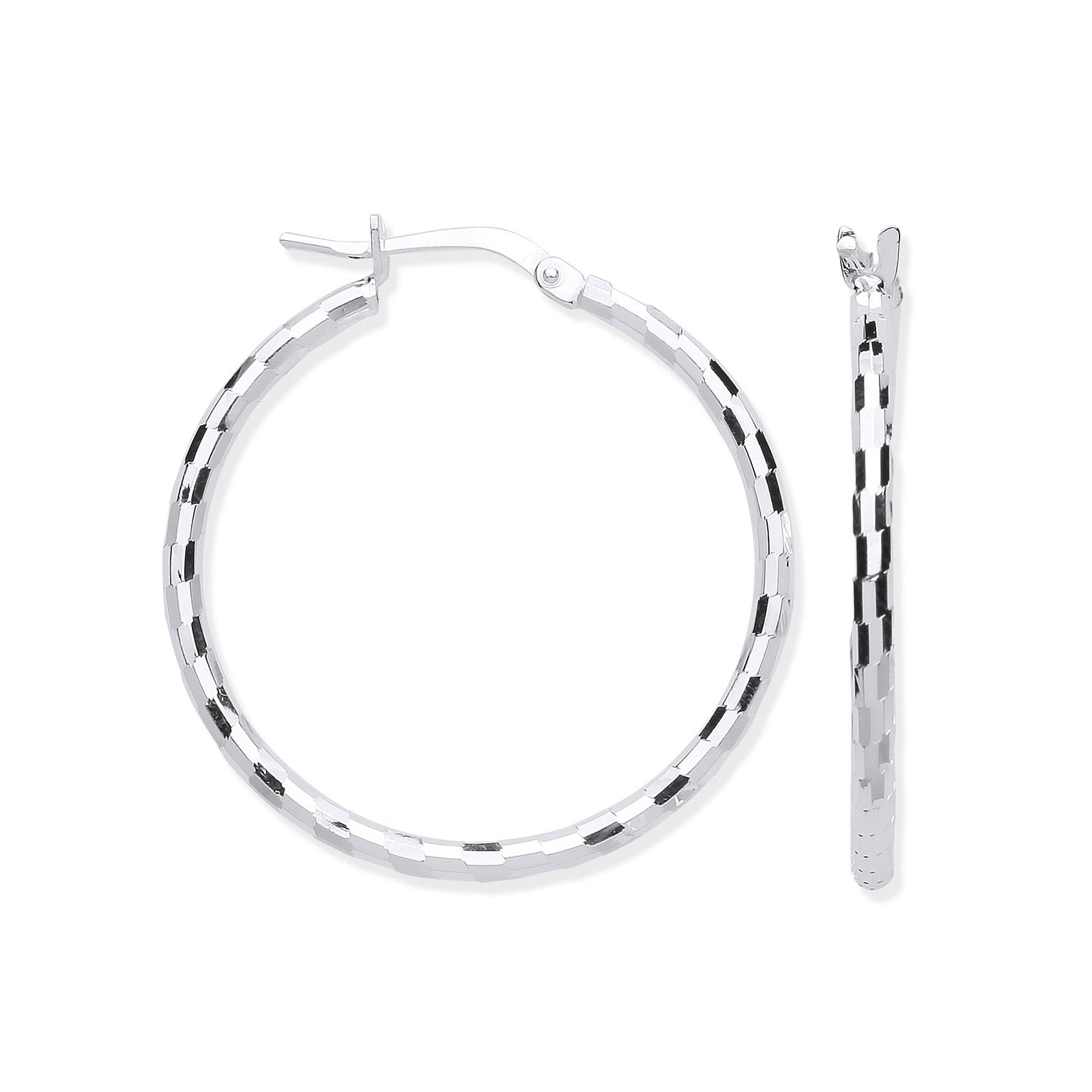 Silver 25mm Hoop, Checkerboard Design