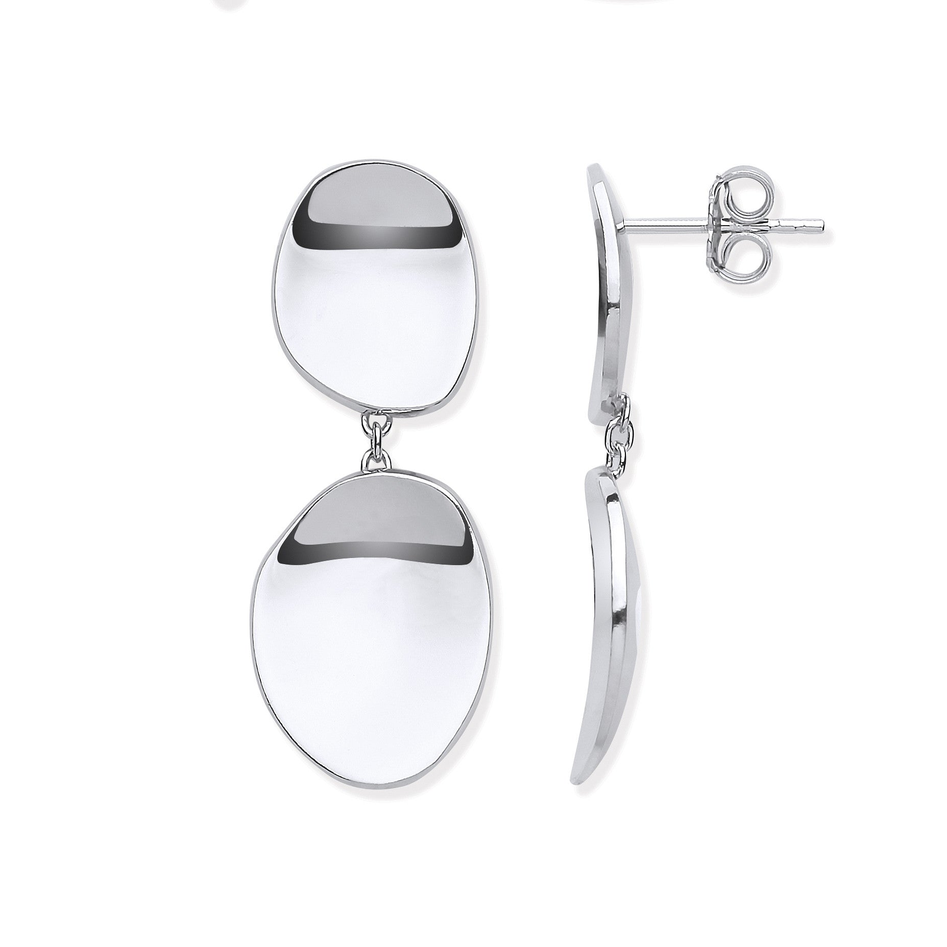 Silver Shiny Disc Design Drop Earrings - Silver