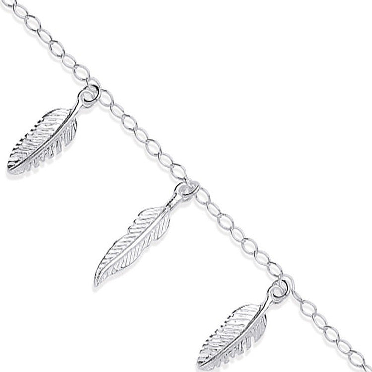 Silver 5 Feathers Ladies Charm Bracelet - Silver
